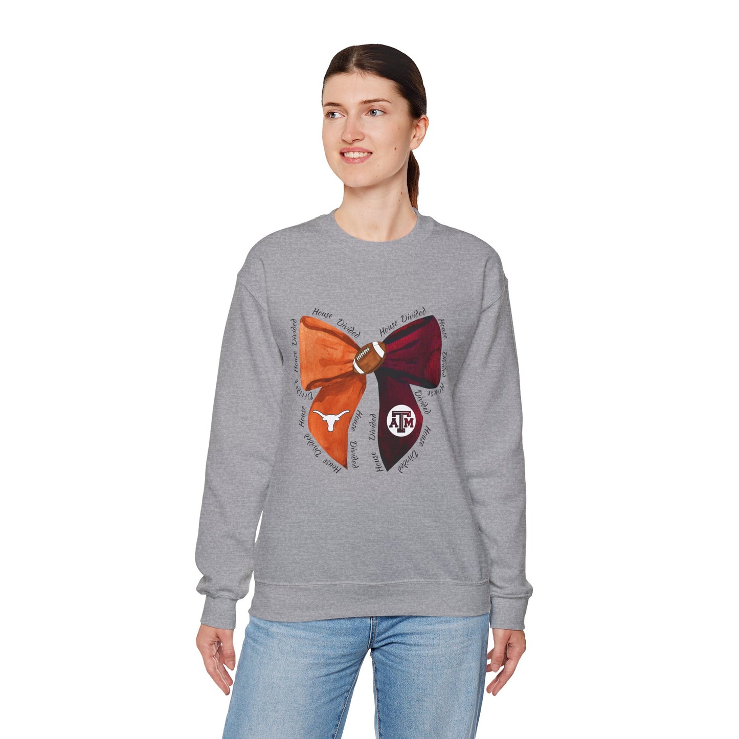 House Divided Bow Crewneck – Longhorn & Aggie Rivalry Sweatshirt, Game Day Gear