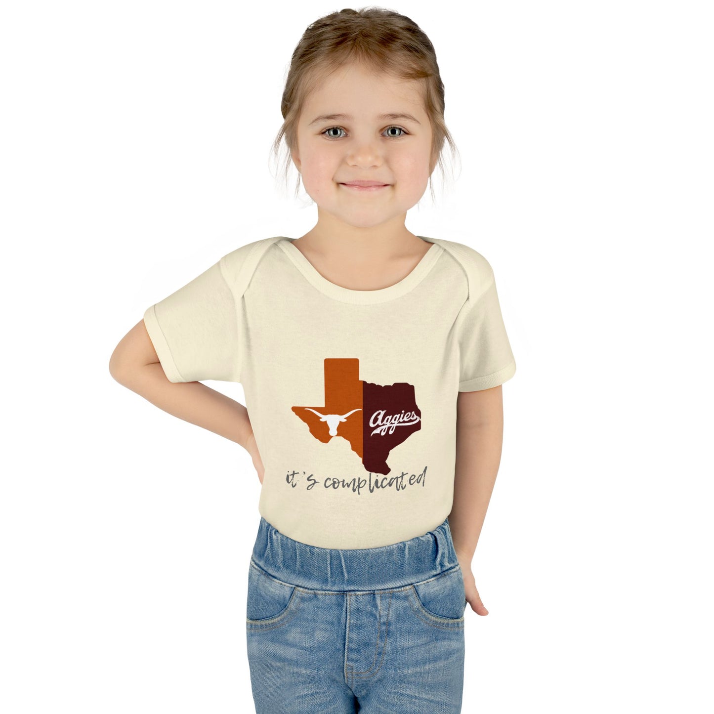 “It’s Complicated” Longhorns vs Aggies Baby Bodysuit – House Divided Infant One-Piece