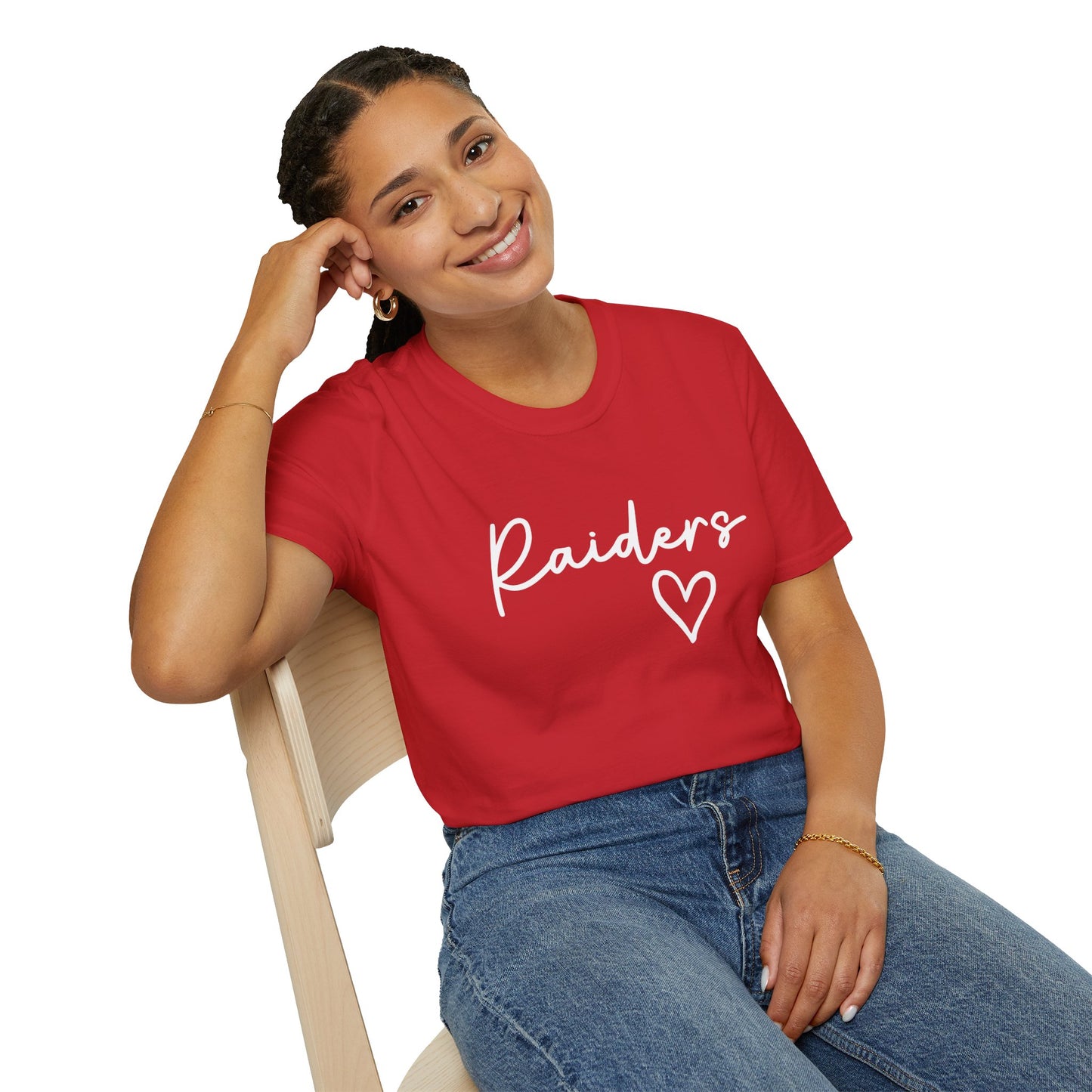Raiders Heart Script T-Shirt | Game Day Tee | Cute College Spirit Shirt | Red & White Raiders Graphic Tee