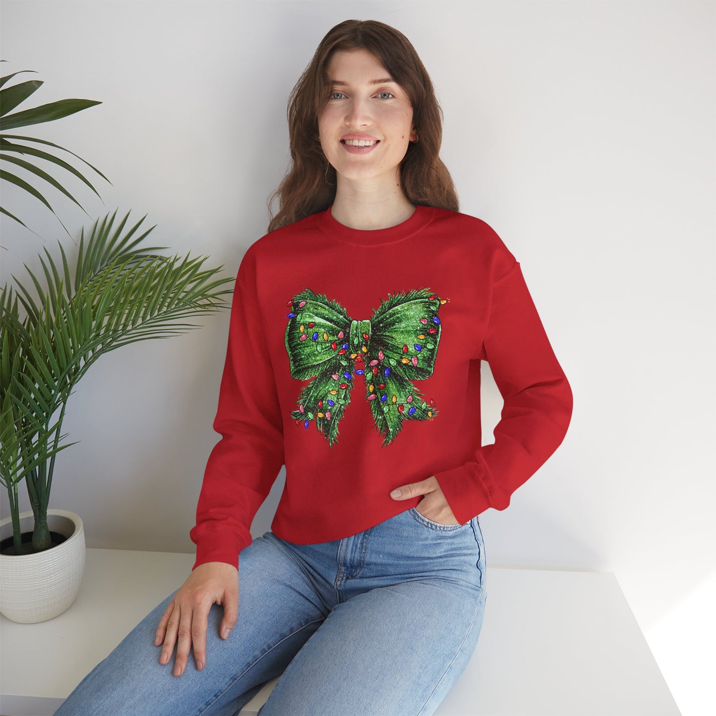 Festive Green Christmas Bow Lights Sweatshirt