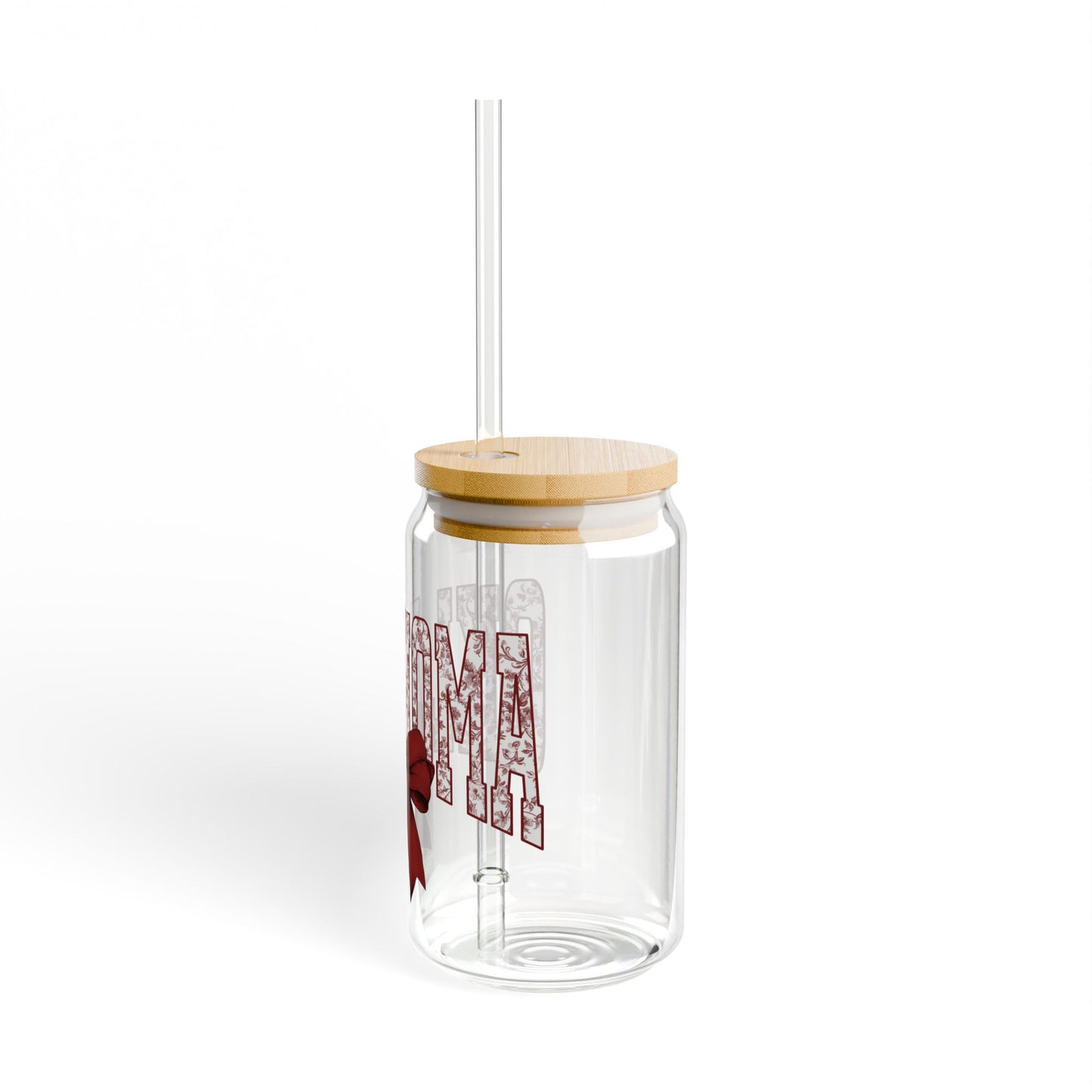 Oklahoma Sooners 16oz Glass with Cute Bow Design | Glass Tumbler with straw, Sooners Tumbler, Oklahoma University Glass Tumbler