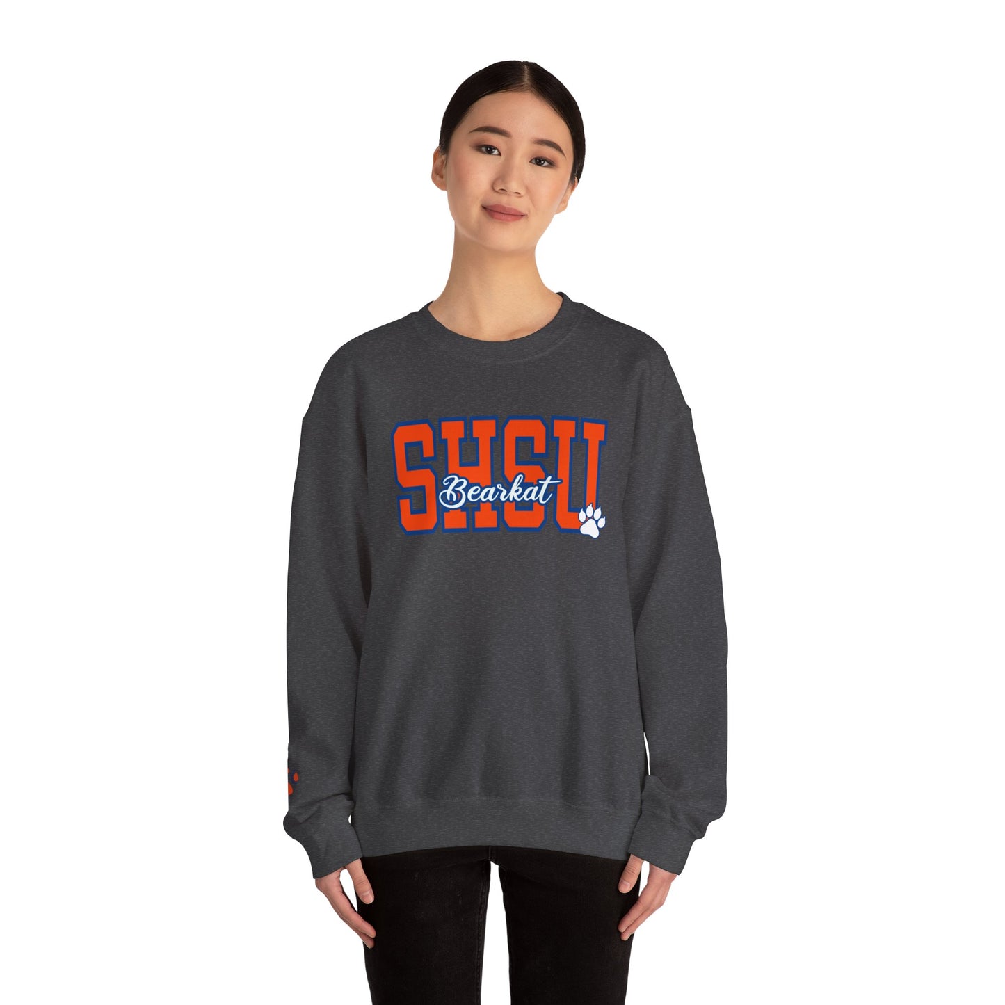 Sam Houston State University Sweatshirt | Bearkat Sleeve Print, Sam Houston State Crewneck | Printed Sleeve Game Day Sweatshirt, Bearkats