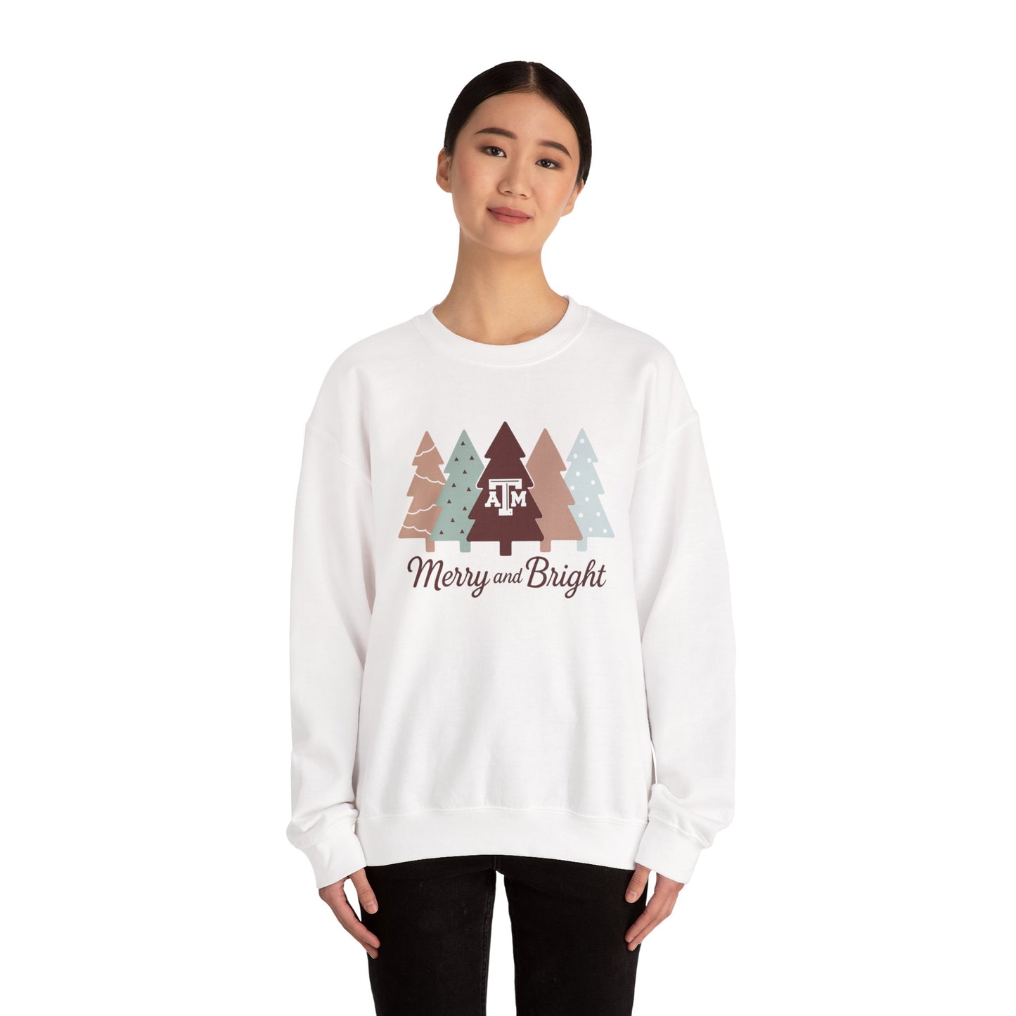Merry & Bright Aggies Christmas Sweatshirt | Holiday Trees Crewneck