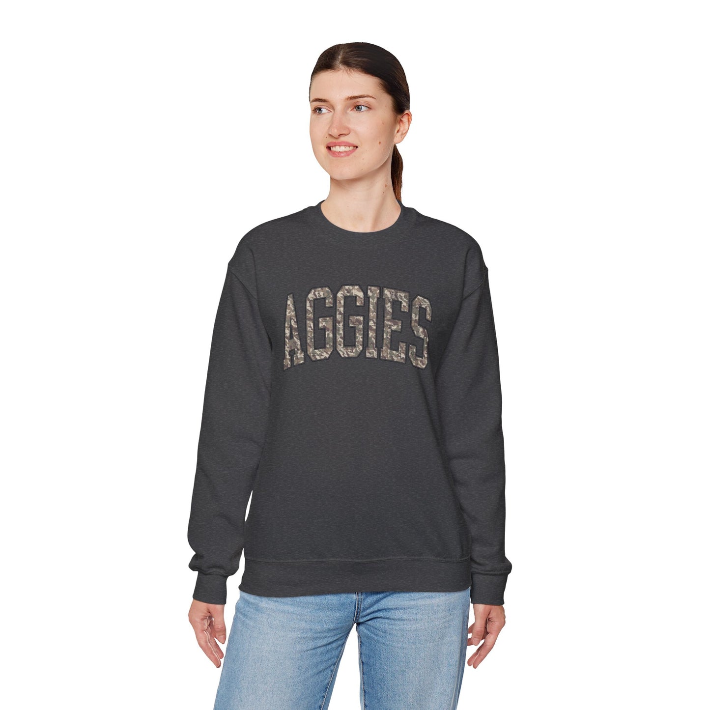 Aggies Camo Crewneck Sweatshirt | Distressed Hunting Style | Maroon Game Day Apparel | Aggies Sweatshirt