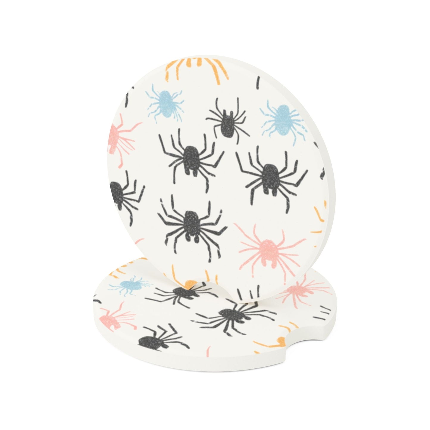 Spooky Halloween Car Coasters, Set of 2 Cup Holder Inserts, Spider Design Auto Accessories, Vehicle Interior Decor, Gift for Arachnid Fans,