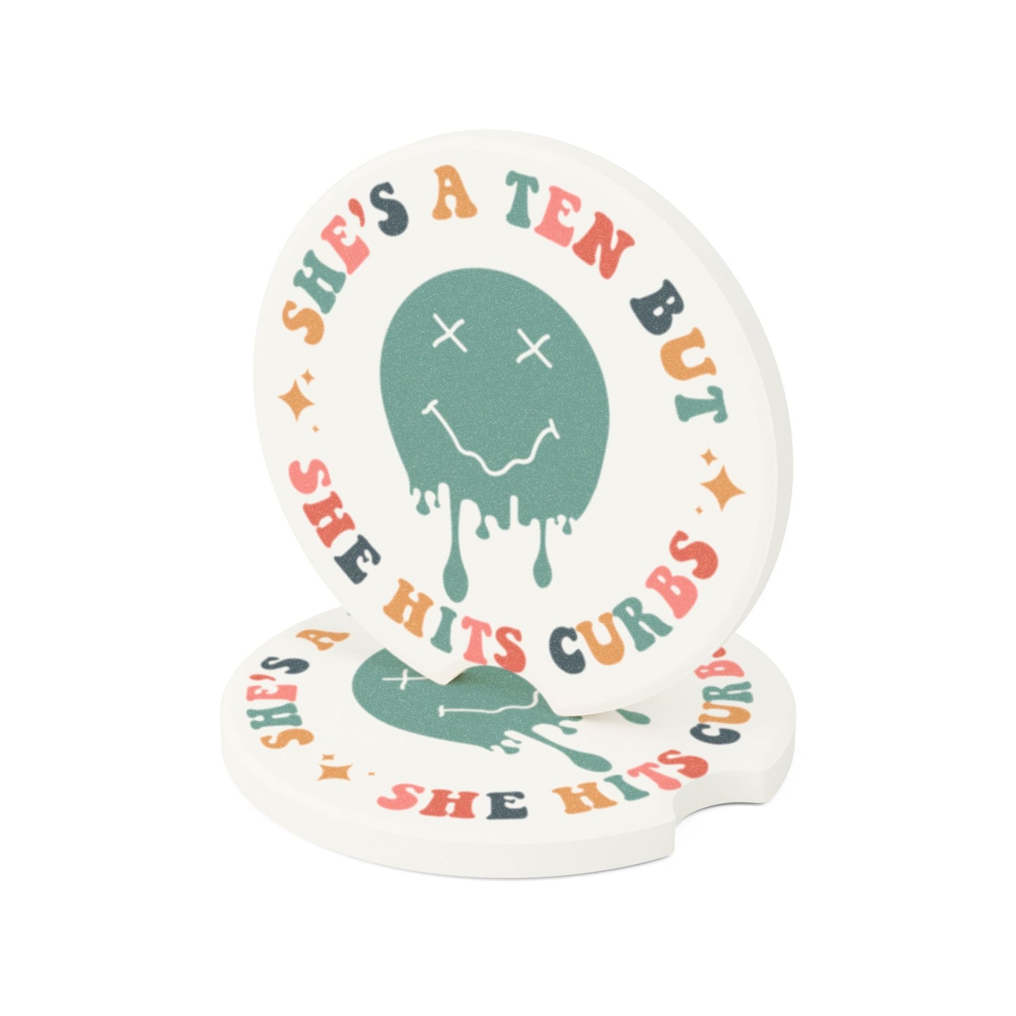 Shes a 10 but She Hits Curbs Car Coaster, Soapstone Car Coaster | Cute Car Accessory | Fun Gift for Friends & Family | Funny Car Coaster