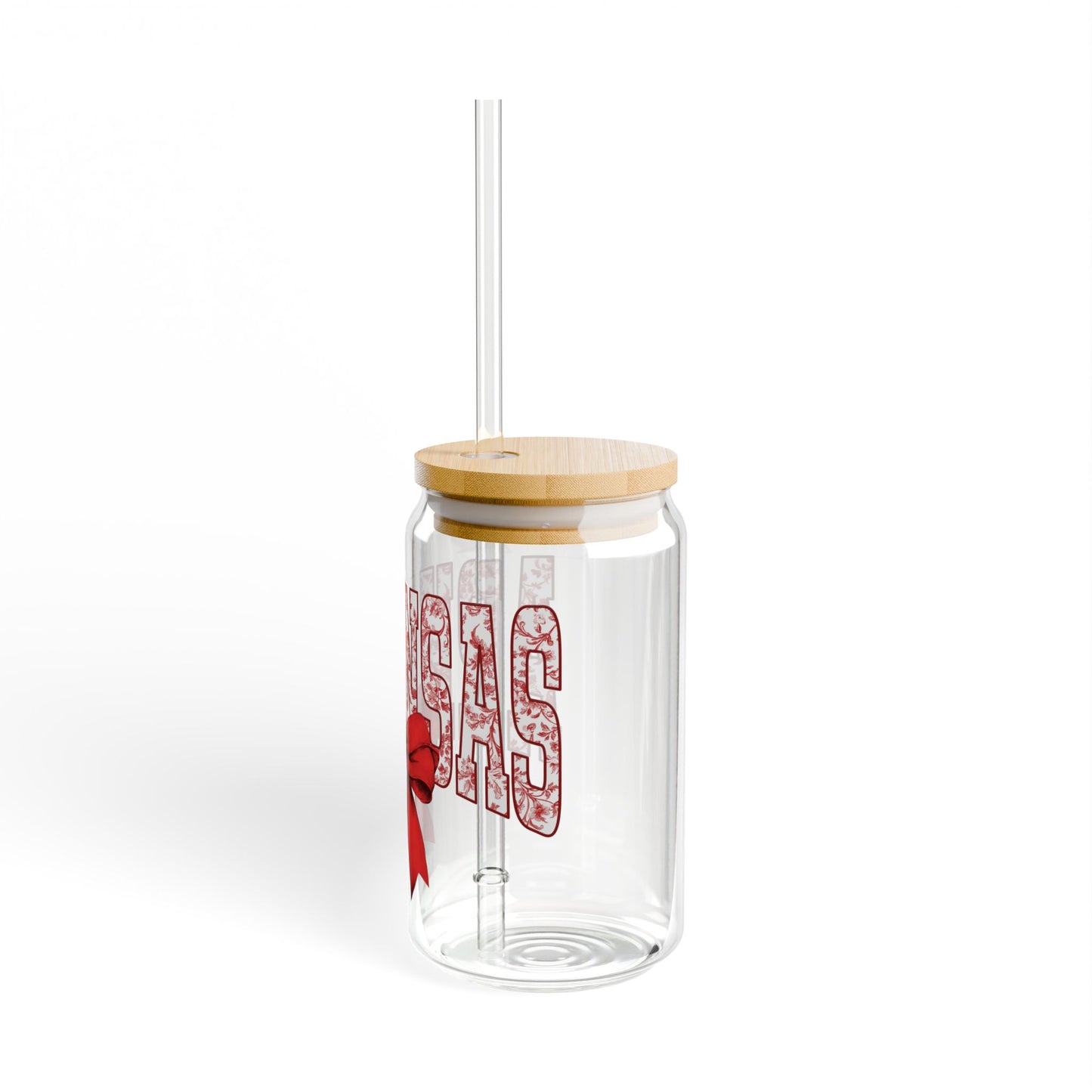 University of Arkansas Razorback 16oz Glass with Cute Bow | Razorback Tumbler, University of Arkansas Glass Tumbler