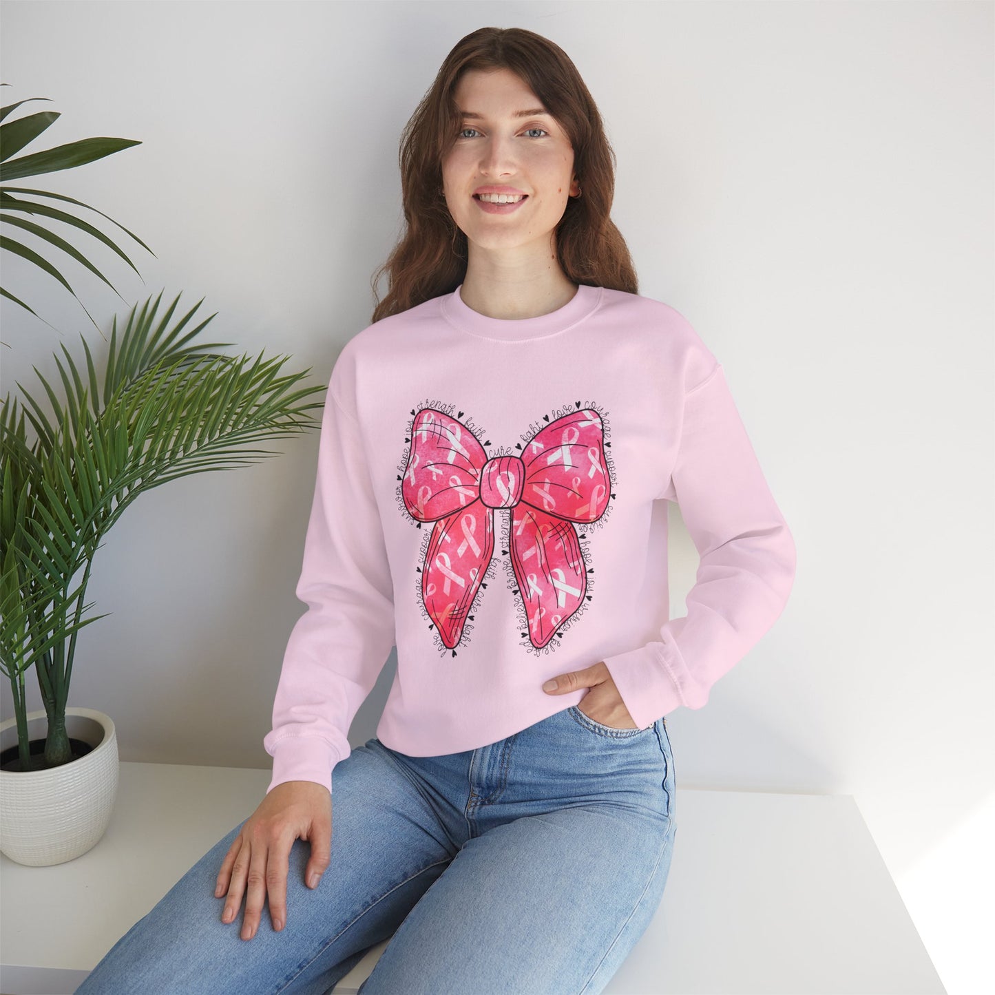Breast Cancer Awareness, Find the Cure, Inspirational Crewneck Sweatshirt, Faith-Based Fashion, Motivational Gift, Christian Luke 1:37