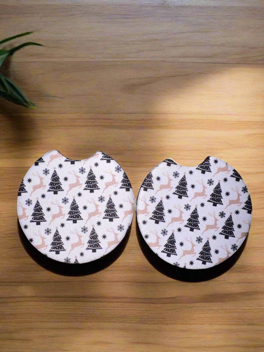 Christmas Reindeer and Trees Car Coasters