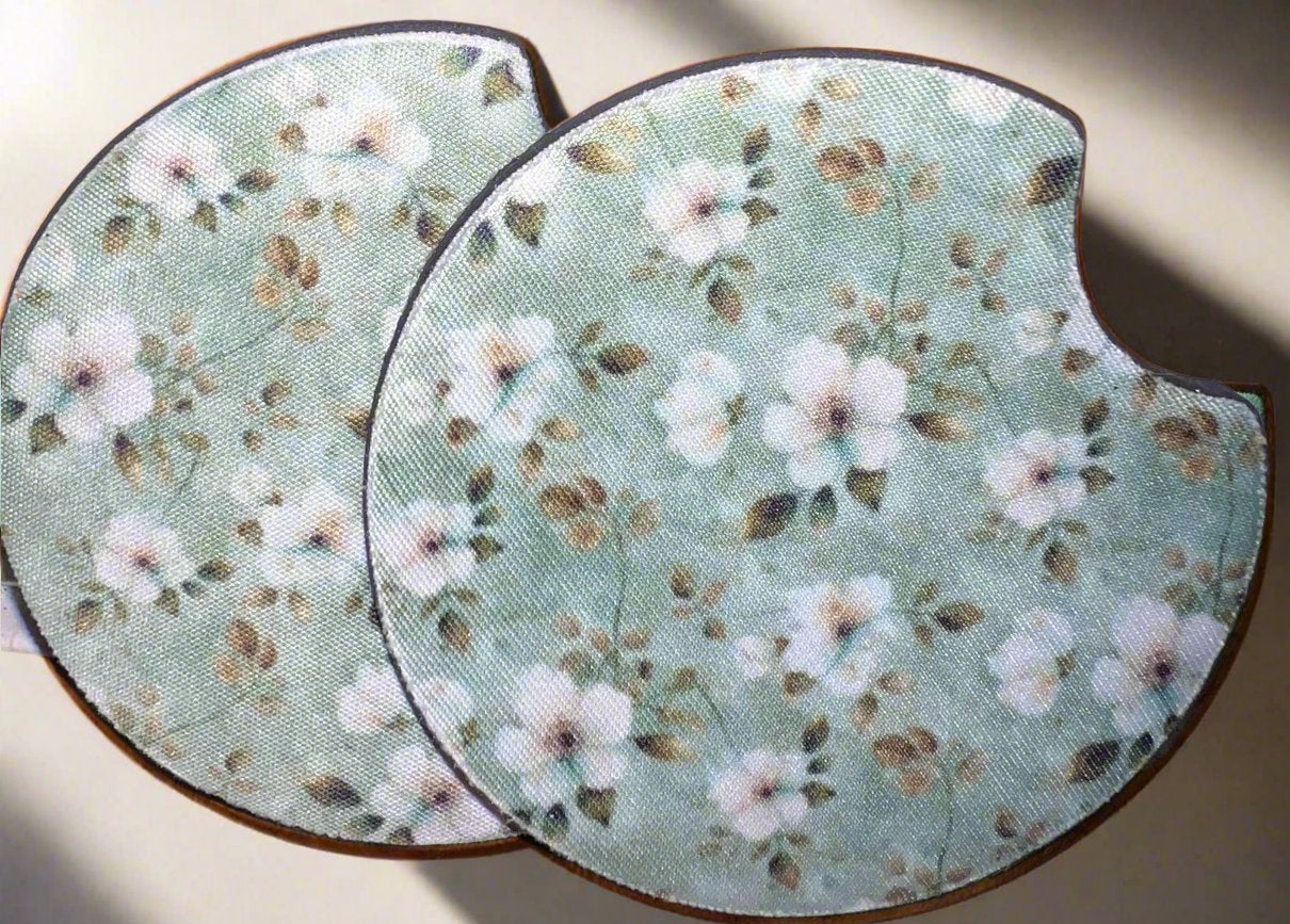 Green Floral Car Coasters