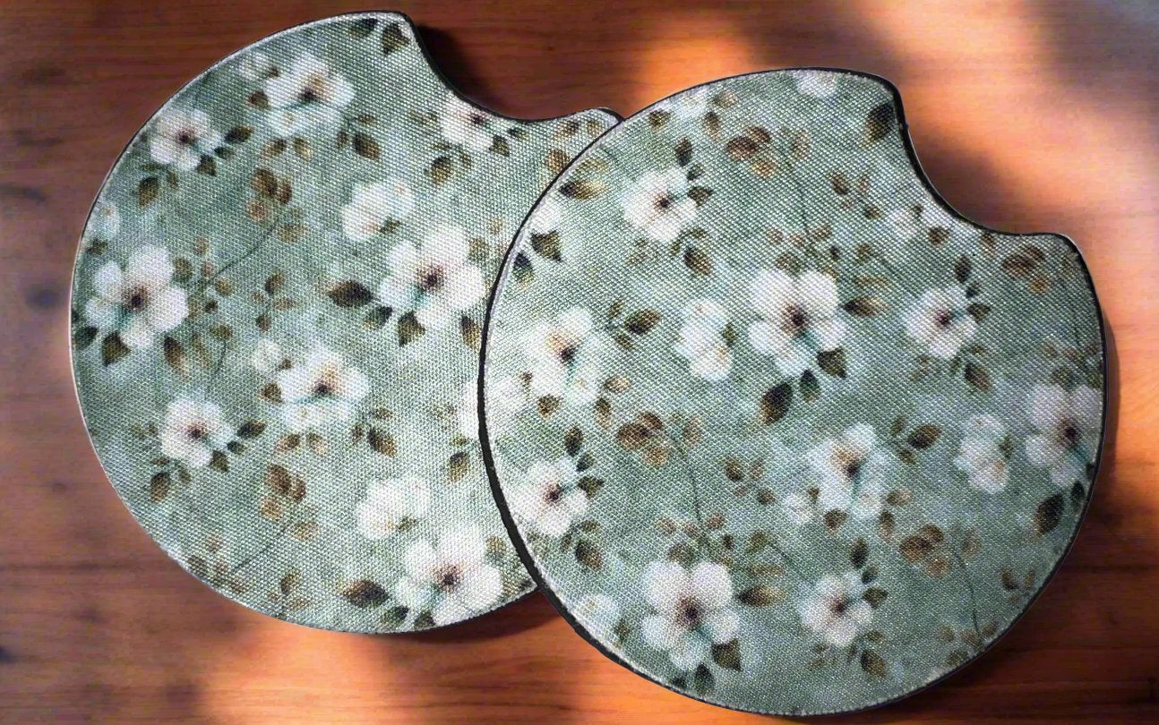 Green Floral Car Coasters