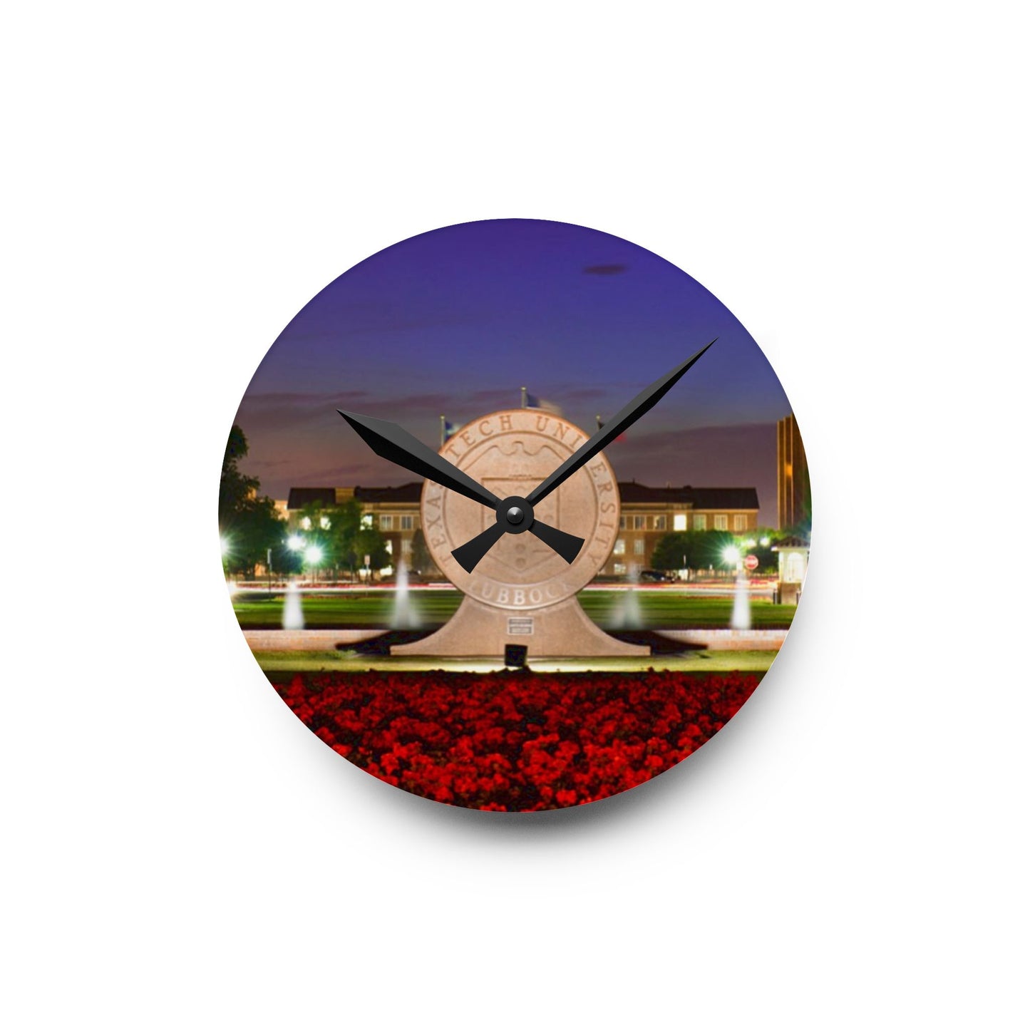 Texas Tech Inspired Floral Field Wall Clock | Acrylic Round or Square Clock | 8” or 10.75” Sizes | Red Poppy Landscape Clock | Dorm & Office Decor