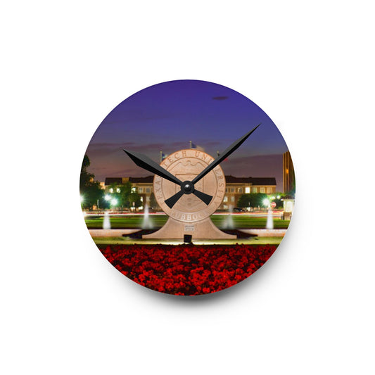 Texas Tech Inspired Floral Field Wall Clock | Acrylic Round or Square Clock | 8” or 10.75” Sizes | Red Poppy Landscape Clock | Dorm & Office Decor