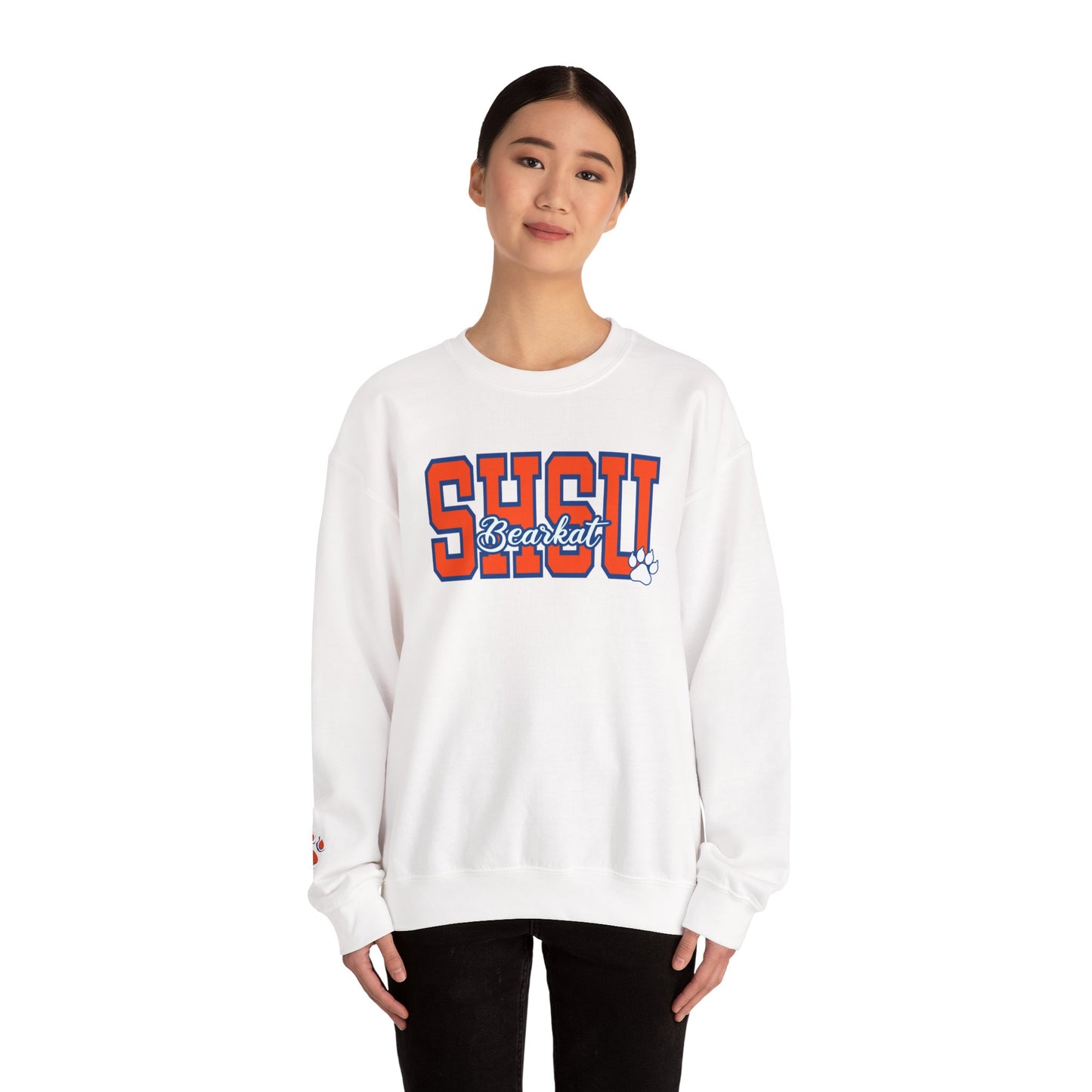Sam Houston State University Sweatshirt | Bearkat Sleeve Print, Sam Houston State Crewneck | Printed Sleeve Game Day Sweatshirt, Bearkats
