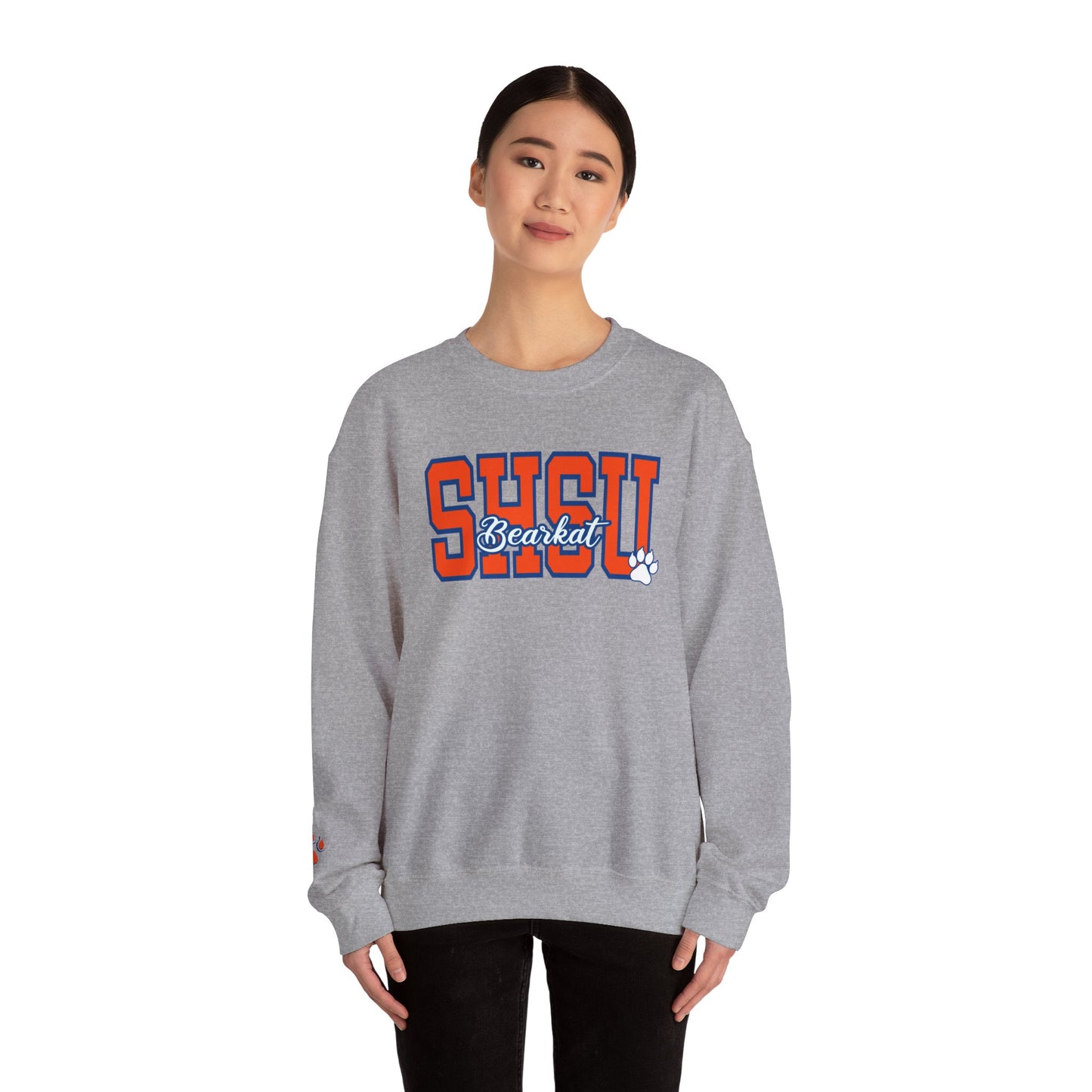 Sam Houston State University Sweatshirt | Bearkat Sleeve Print, Sam Houston State Crewneck | Printed Sleeve Game Day Sweatshirt, Bearkats