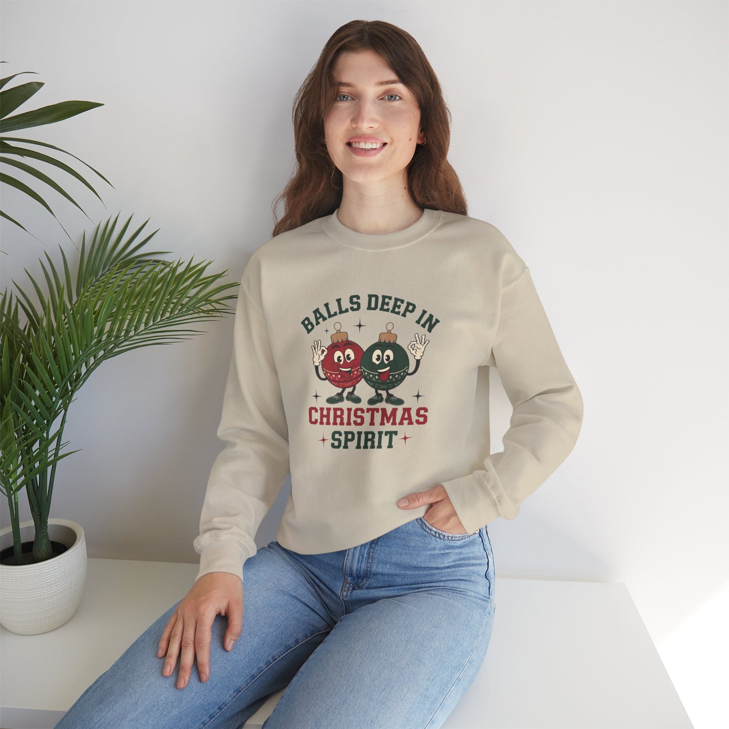 Funny Christmas Sweatshirt, Balls Deep Christmas, Winter Apparel, Unisex Crewneck, Festive Sweatshirt, Christmas Spirit, Humor Clothing