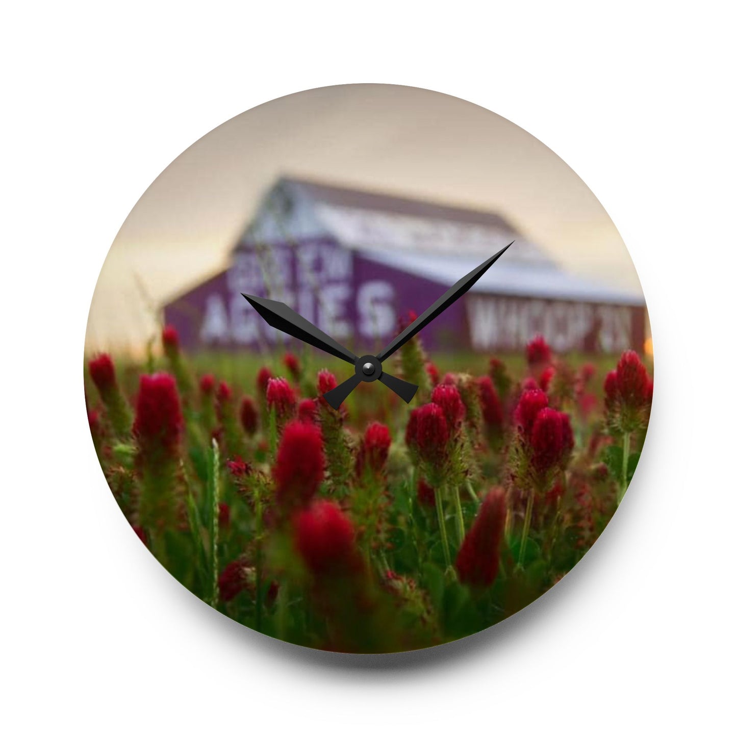 Aggie Barn Acrylic Wall Clock | Aggie Floral Clock | Rustic Farmhouse Home Décor | Gift Idea, Aggie Dorm Decor