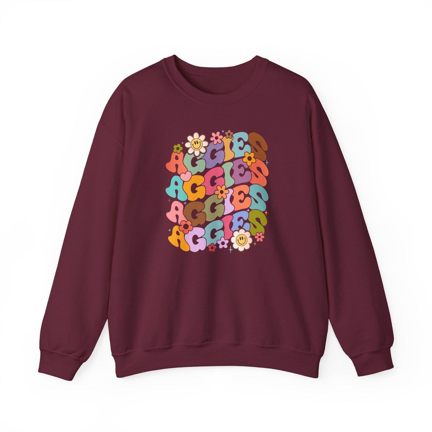 Aggies Groovy Floral Sweatshirt, Vintage Style Crewneck, Unisex Gift, Cozy Fashion, Aggies, Game Day