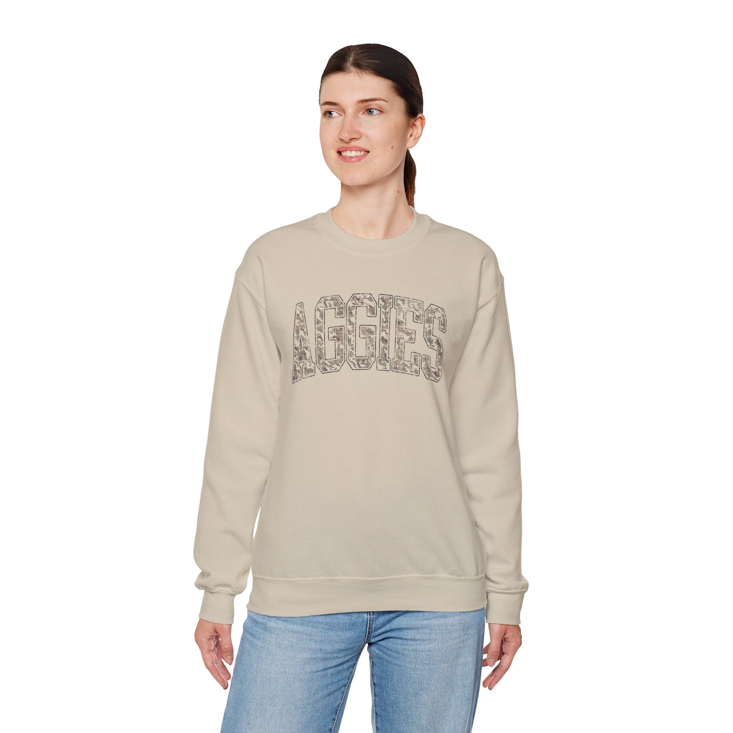 Aggies Camo Crewneck Sweatshirt | Distressed Hunting Style | Maroon Game Day Apparel | Aggies Sweatshirt