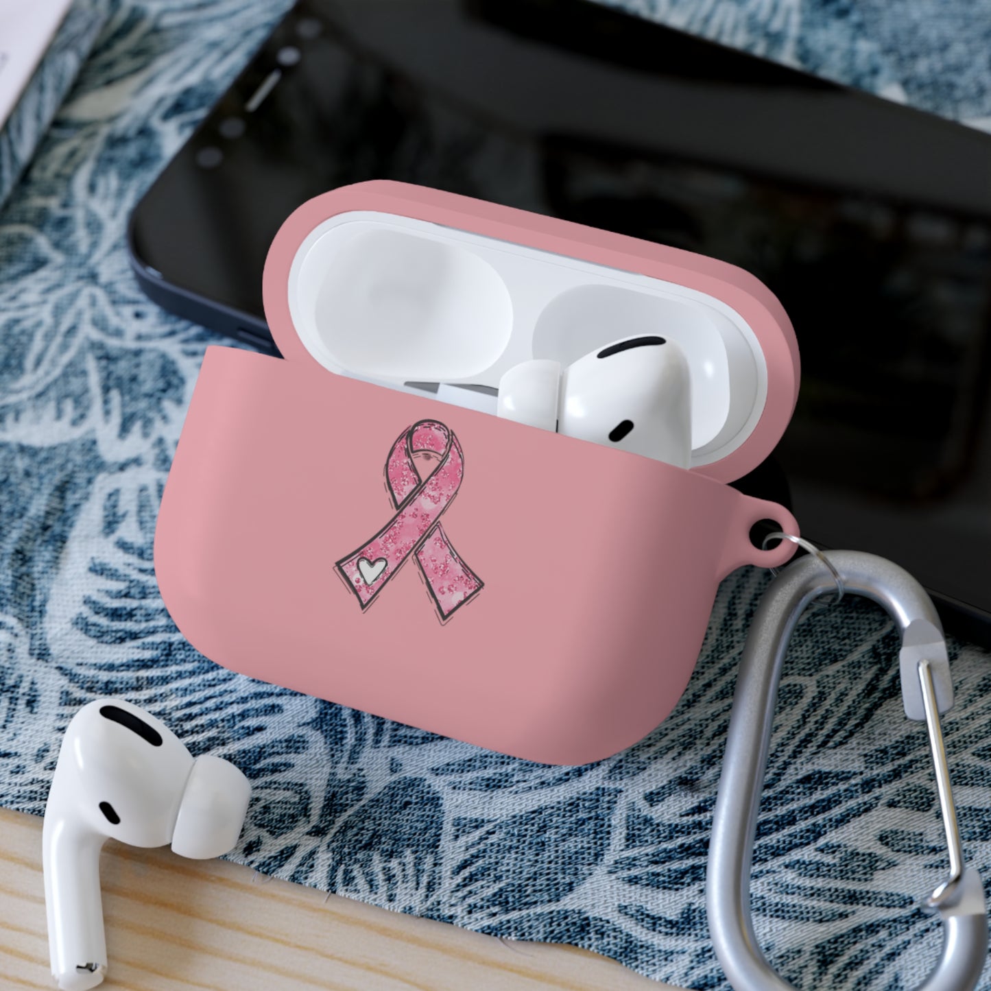 Cancer Awareness AirPods Case Cover, Pink Ribbon Design, Gift for Cancer Fighters, Supportive Tech Accessory, Breast Cancer Month
