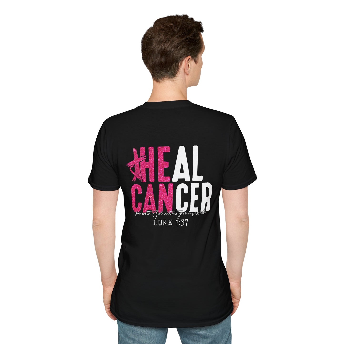 Breast Cancer Awareness, Breast Cancer, Faith, Hope Cure Inspired Softstyle T-Shirt, Inspirational Gift, Cancer Awareness Shirt, Luke 1:37