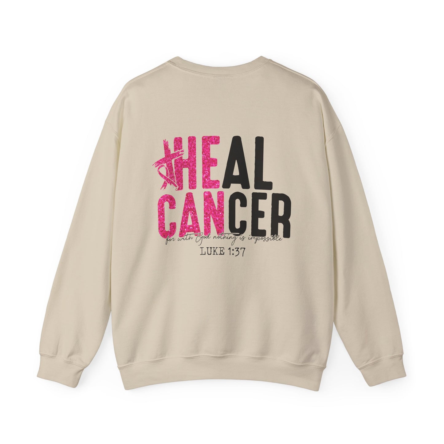 Breast Cancer Awareness, Find the Cure, Inspirational Crewneck Sweatshirt, Faith-Based Fashion, Motivational Gift, Christian Luke 1:37