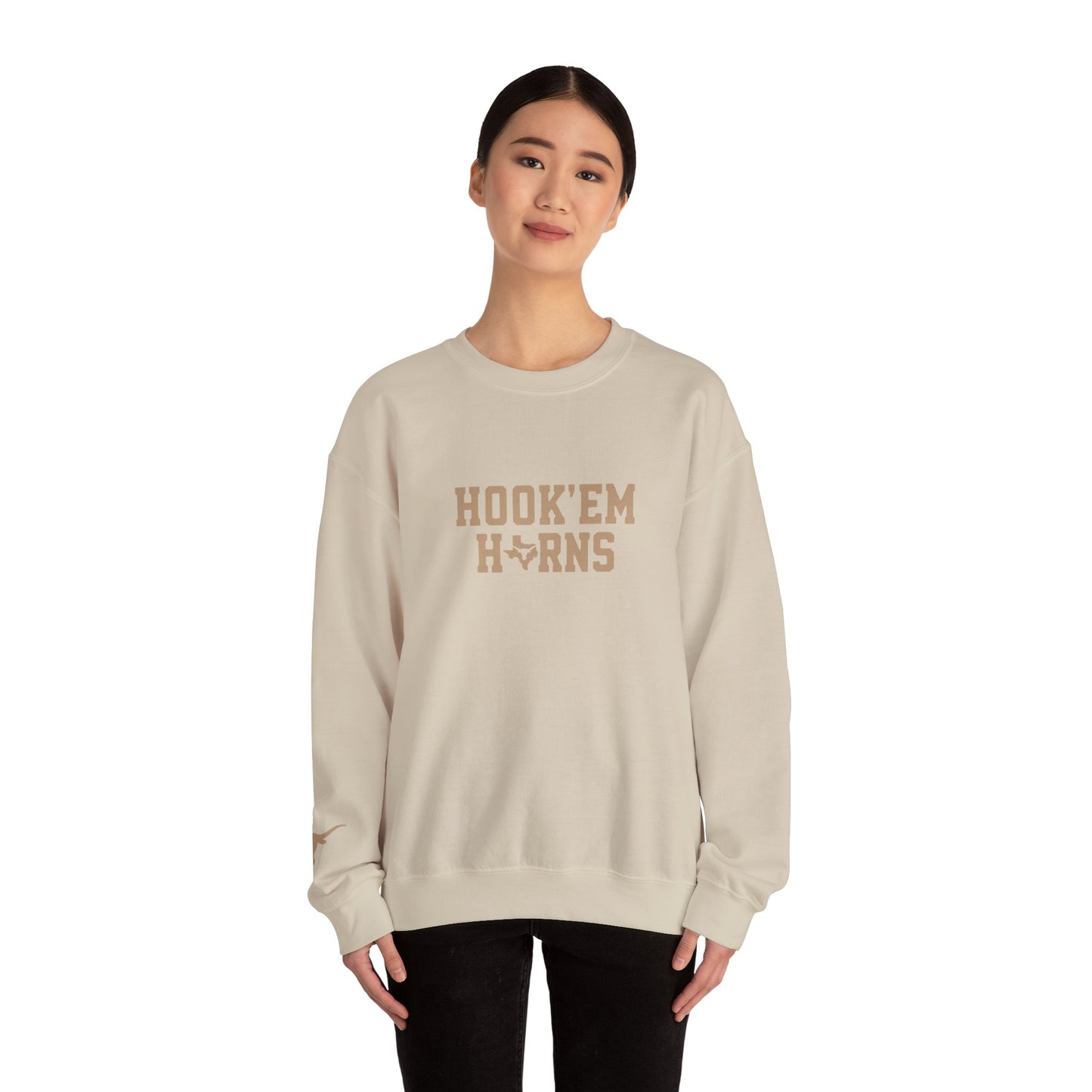 Texas Sweatshirt | Longhorn Sleeve Print, Printed Sleeve Game Day Sweatshirt, Game Day gear, Student Gift, Alumni Gear