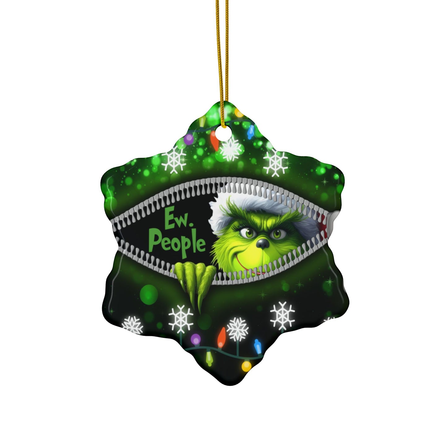 Ew People Ceramic Ornaments, Holiday Decor, Funny Christmas Gift, Two Sided Print, Grumpy Green Man Ew, People Funny Christmas Ornament