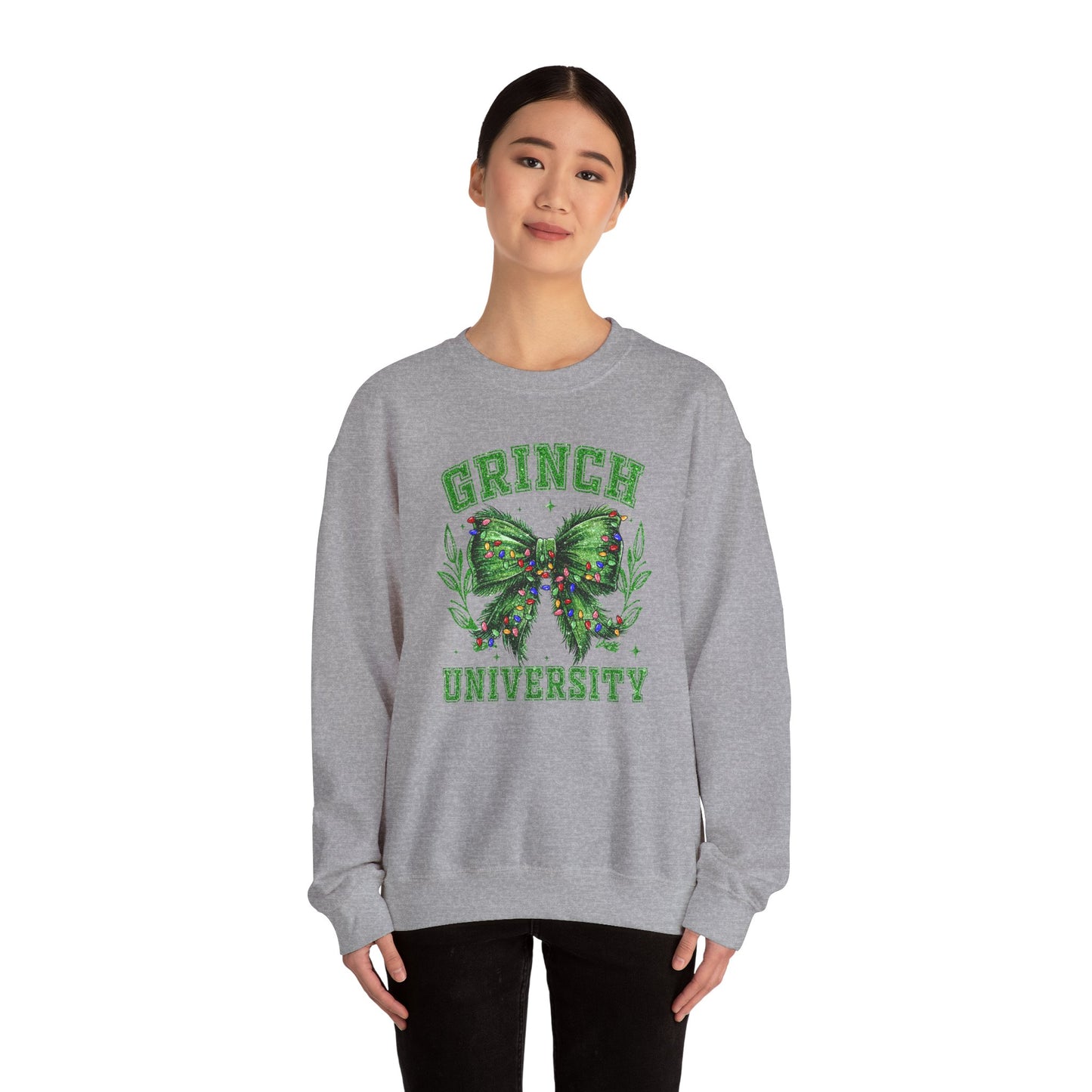 Festive Green Mischief University Christmas Sweatshirt, Funny Xmas Apparel, Mean One, Comfy Fleece