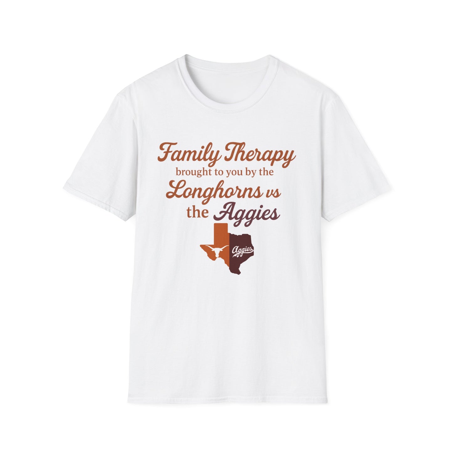 Family Therapy: Longhorns vs. Aggies Tee – Texas Rivalry Game Day Shirt