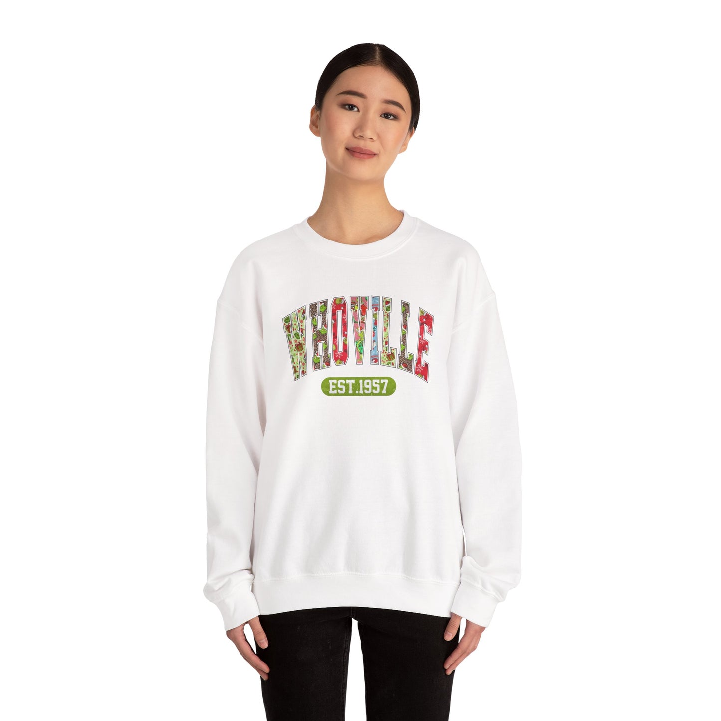 Whoville EST.1957 Holiday Crewneck Sweatshirt, Holiday Sweatshirt, Funny Winter Gear