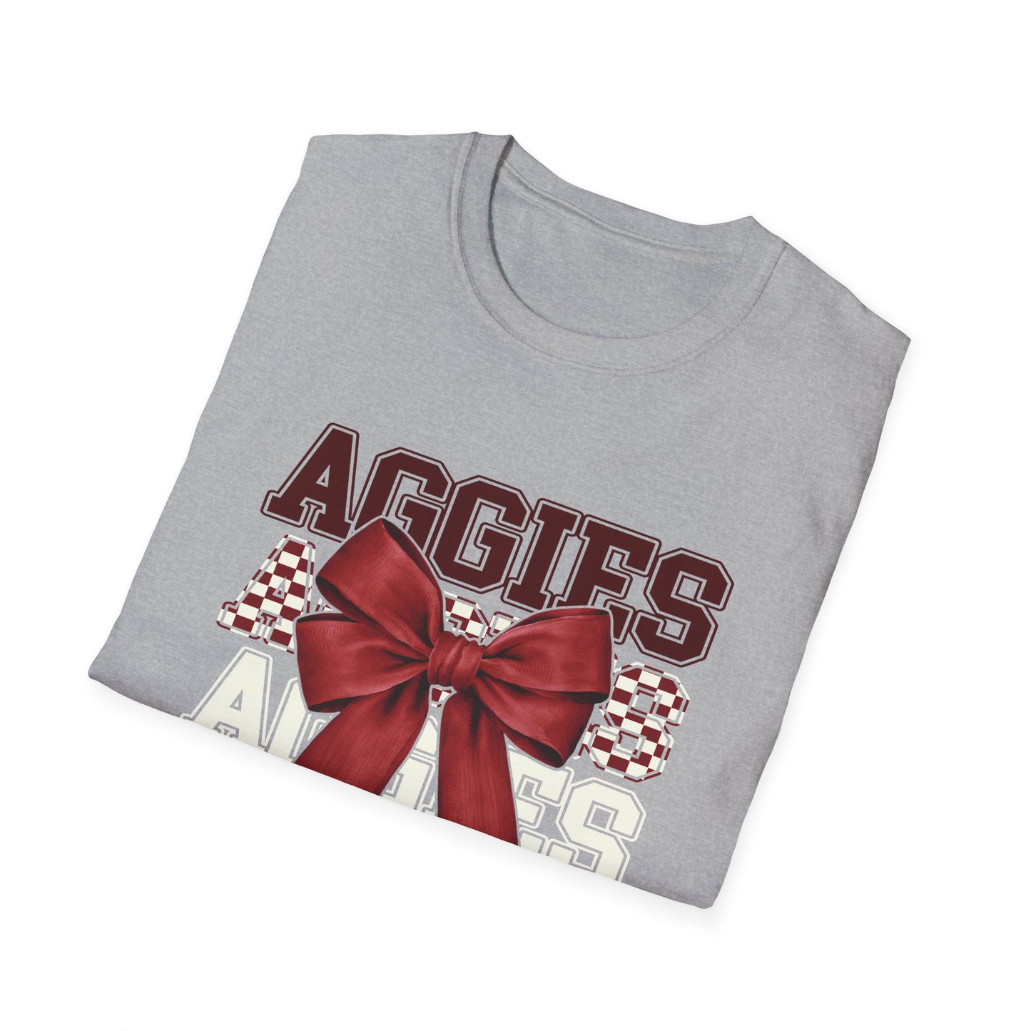 Aggies Bow Graphic Unisex Softstyle T-Shirt | Perfect for Holidays, Game Days, College Events, Gifts, Fan Gear