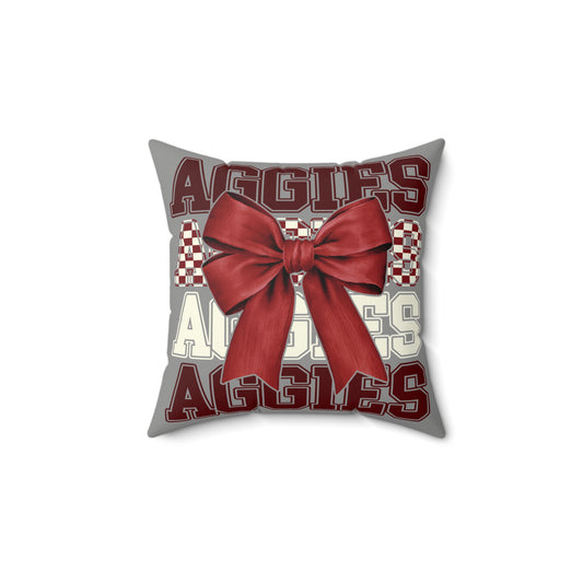 Aggies Faux Suede Throw Pillow, Dorm Decorations, College Gifts Single Side Print, Aggie Pride Home, Maroon Bow College Spirit Throw Pillow