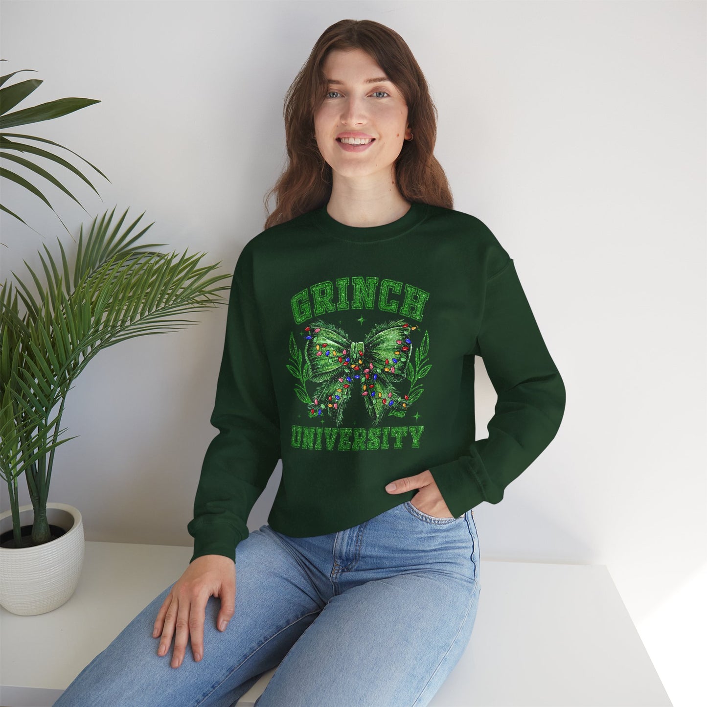 Festive Green Mischief University Christmas Sweatshirt, Funny Xmas Apparel, Mean One, Comfy Fleece