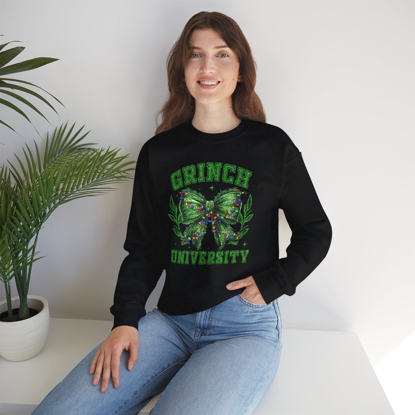 Festive Green Mischief University Christmas Sweatshirt, Funny Xmas Apparel, Mean One, Comfy Fleece