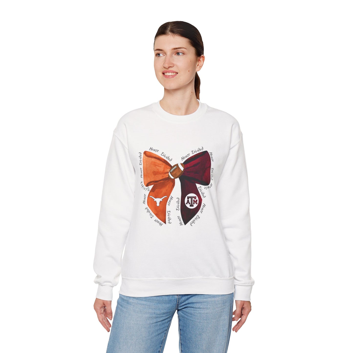 House Divided Bow Crewneck – Longhorn & Aggie Rivalry Sweatshirt, Game Day Gear