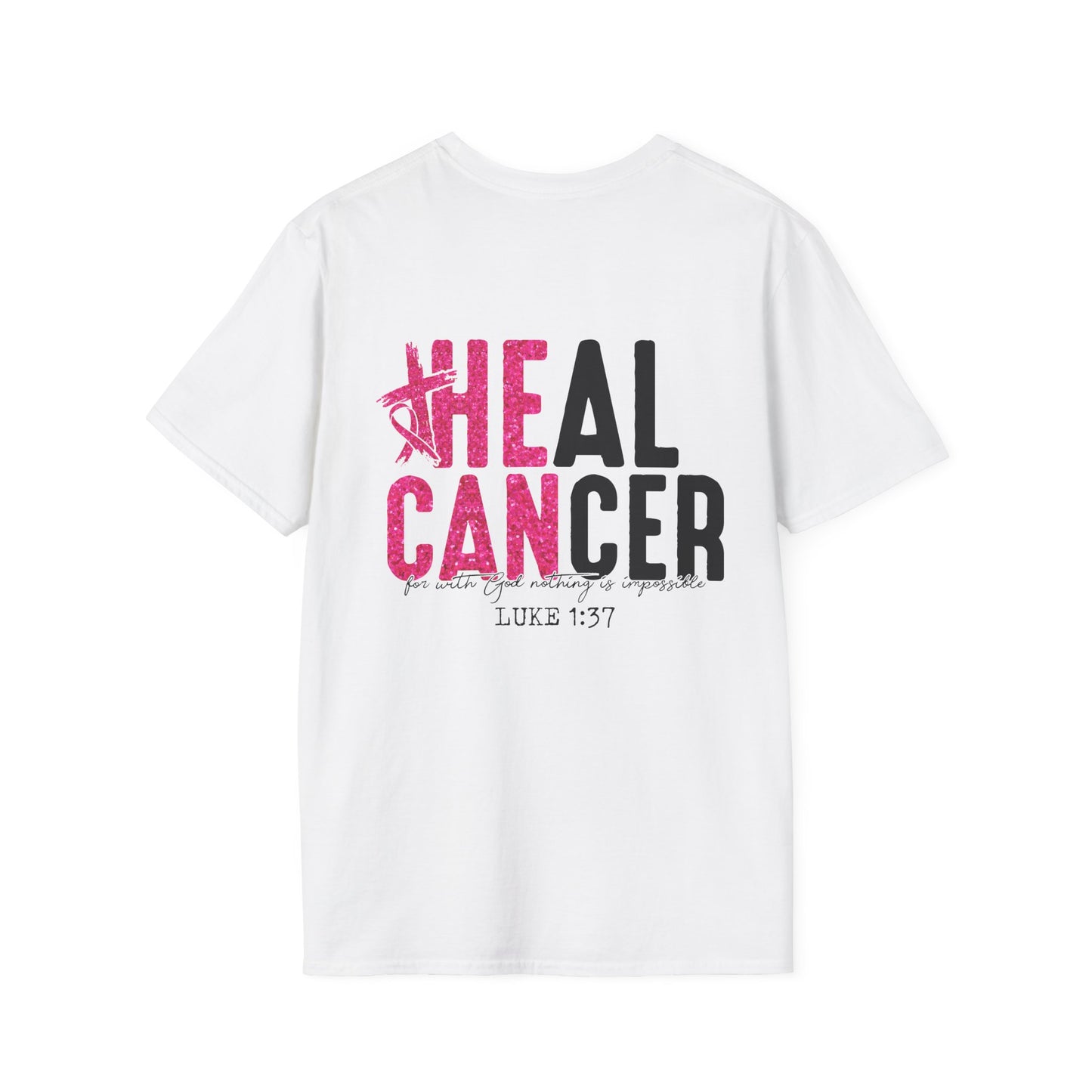 Breast Cancer Awareness, Breast Cancer, Faith, Hope Cure Inspired Softstyle T-Shirt, Inspirational Gift, Cancer Awareness Shirt, Luke 1:37