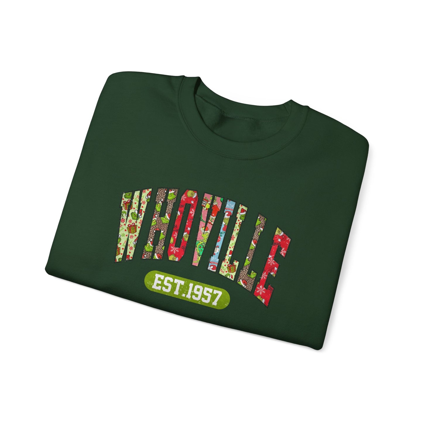Whoville EST.1957 Holiday Crewneck Sweatshirt, Holiday Sweatshirt, Funny Winter Gear