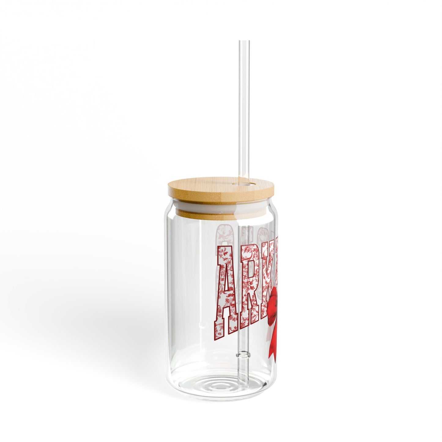 University of Arkansas Razorback 16oz Glass with Cute Bow | Razorback Tumbler, University of Arkansas Glass Tumbler