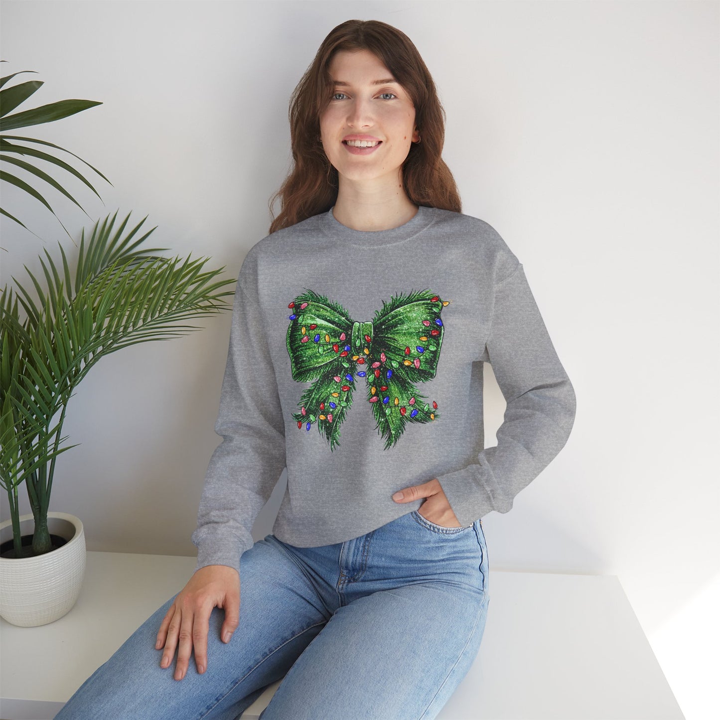Festive Green Christmas Bow Lights Sweatshirt