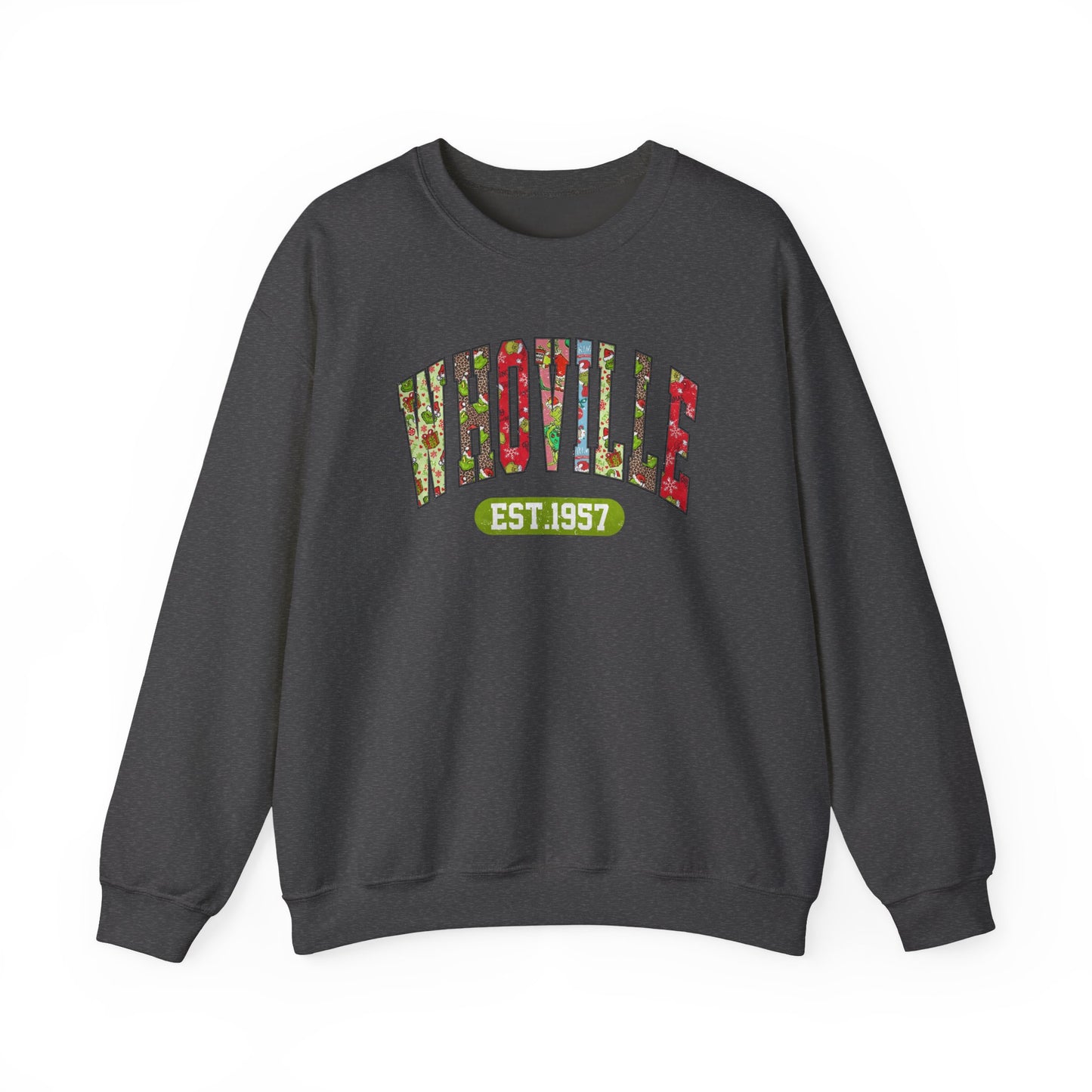 Whoville EST.1957 Holiday Crewneck Sweatshirt, Holiday Sweatshirt, Funny Winter Gear