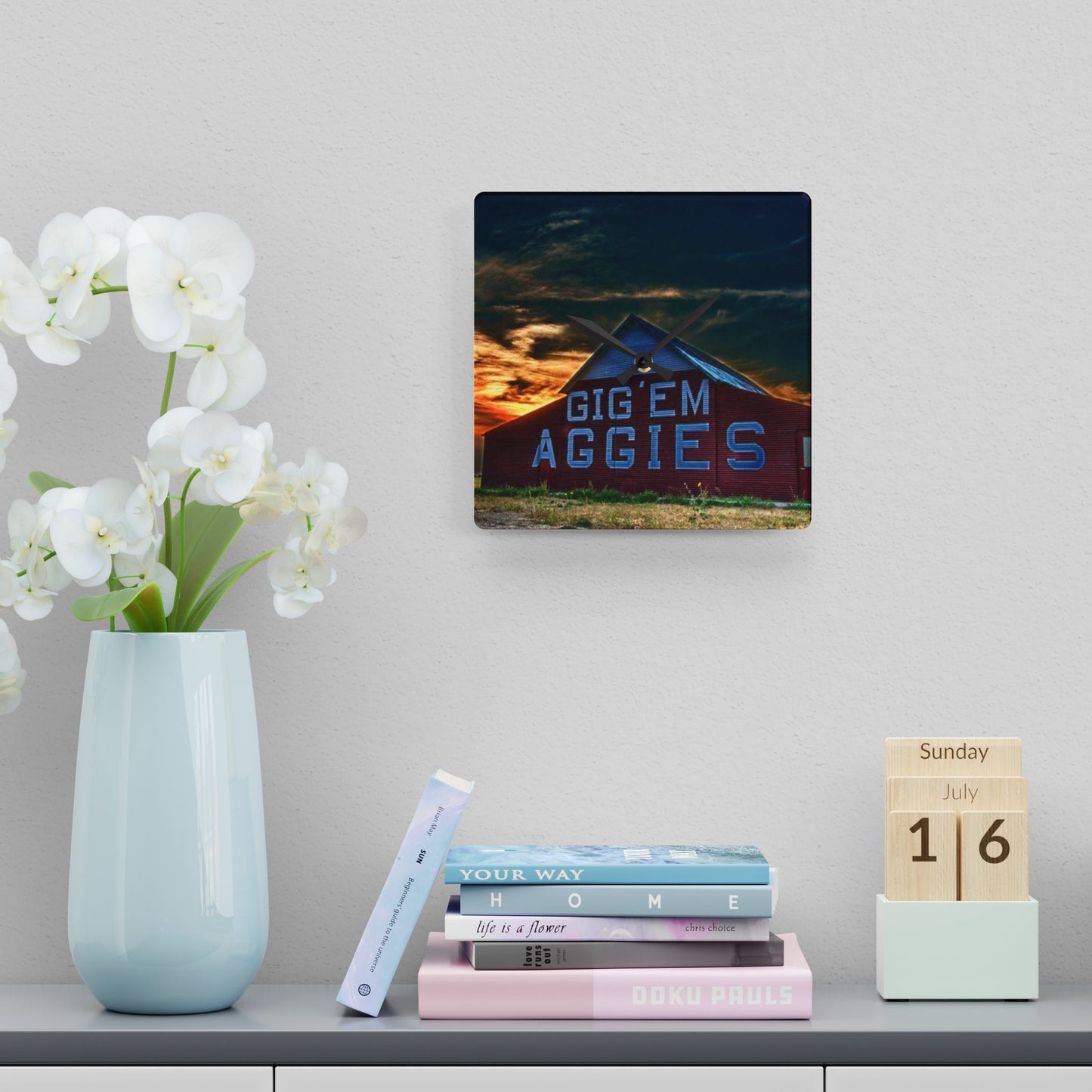 Aggie Barn Sunset Wall Clock | Acrylic Farmhouse Clock | Texas Sunset Décor | Gift for Aggie Fans, Dorm Decor