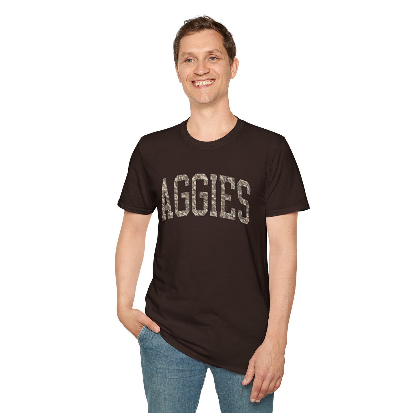 Aggies Camo SoftStyle T-Shirt | Distressed Hunting Style | Maroon Game Day Apparel |  Aggies T-Shirt