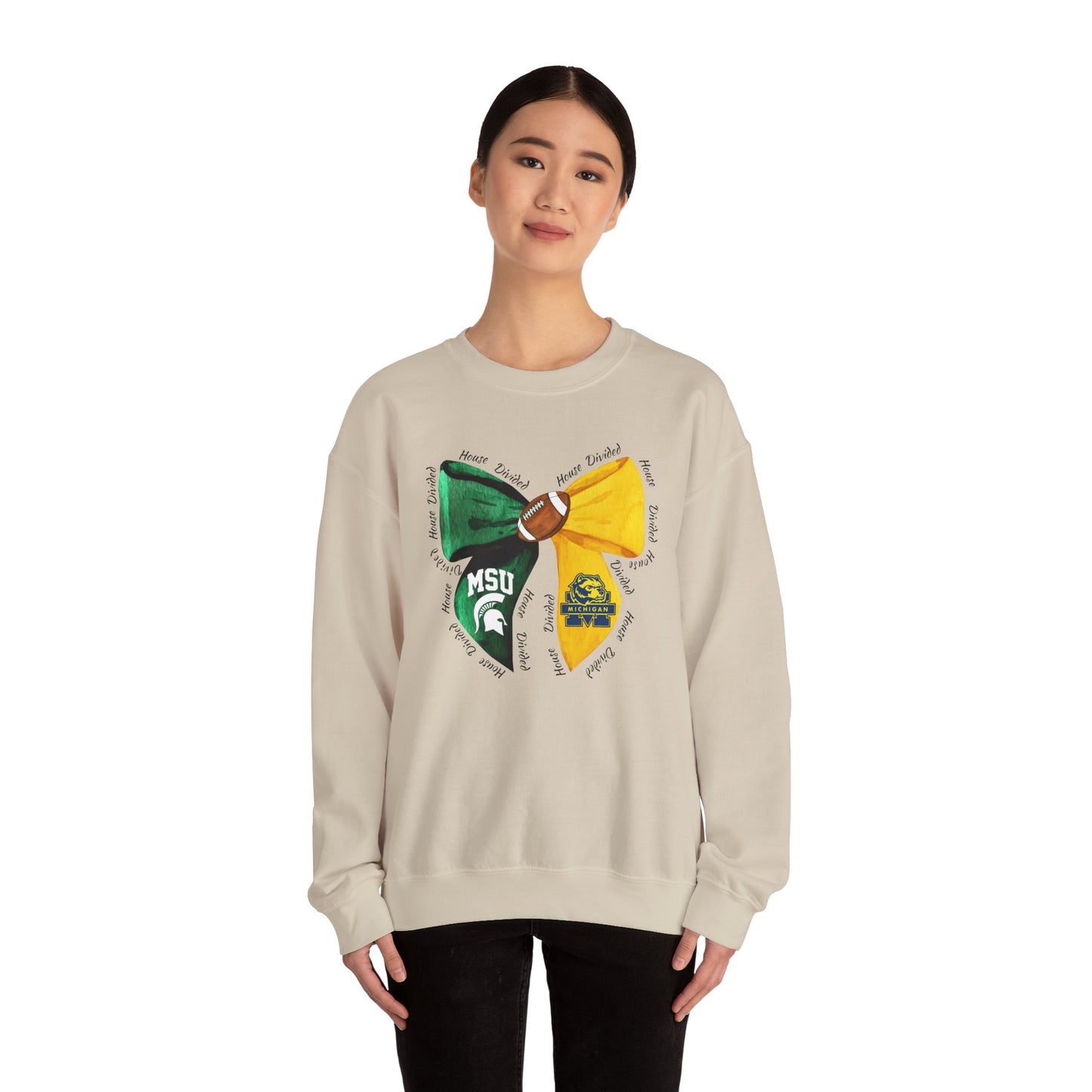 Michigan vs Michigan State House Divided Crewneck Sweatshirt | Wolverines vs Spartans Rivalry Sweatshirt | College Game Day Apparel