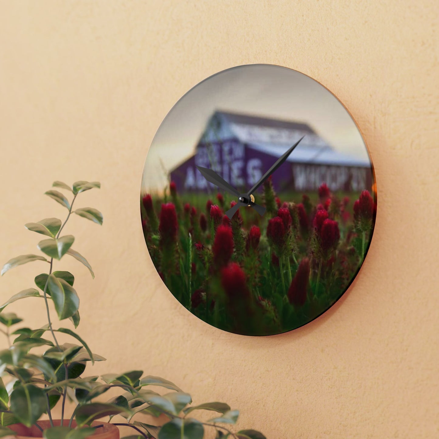 Aggie Barn Acrylic Wall Clock | Aggie Floral Clock | Rustic Farmhouse Home Décor | Gift Idea, Aggie Dorm Decor