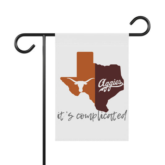 House Divided Garden Flag | Burnt Orange & Maroon Texas Rivalry | Its Complicated | 12x18 or 24.5x32 Double-Sided Flag (Holder Not Included)