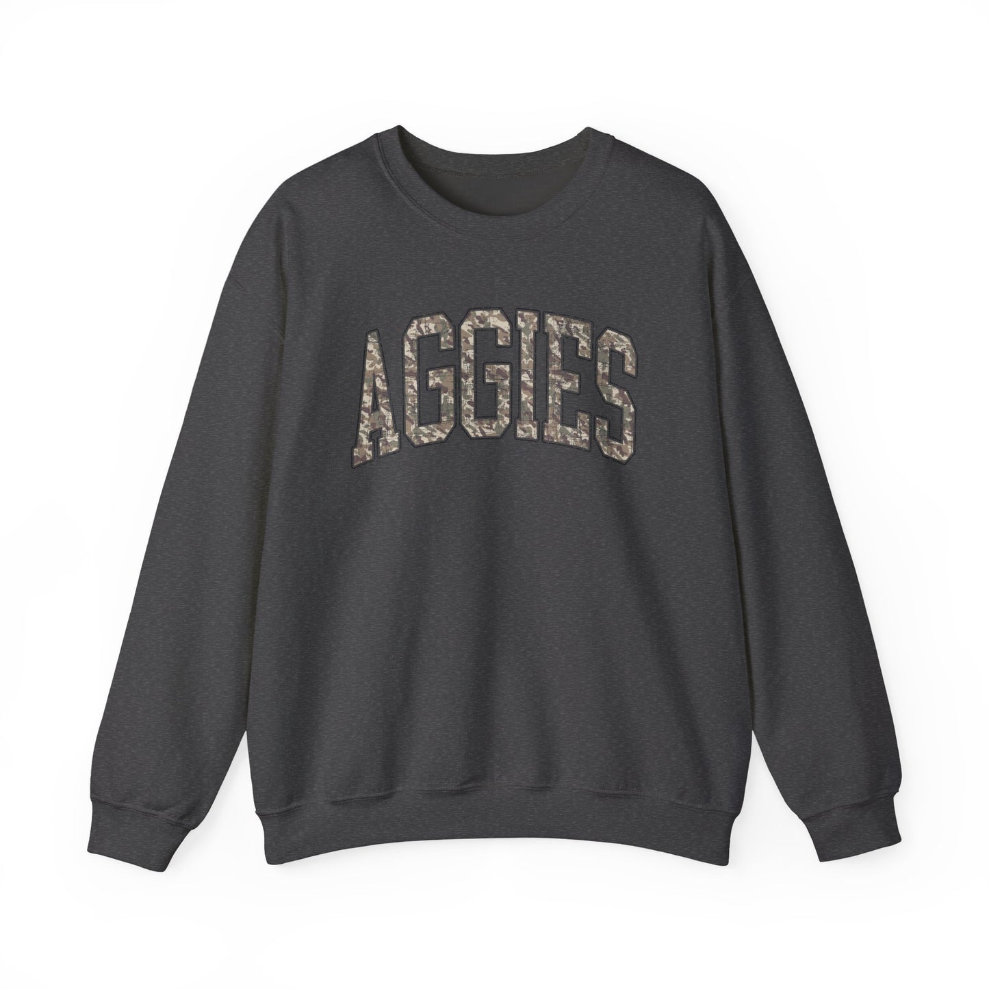Aggies Camo Crewneck Sweatshirt | Distressed Hunting Style | Maroon Game Day Apparel | Aggies Sweatshirt