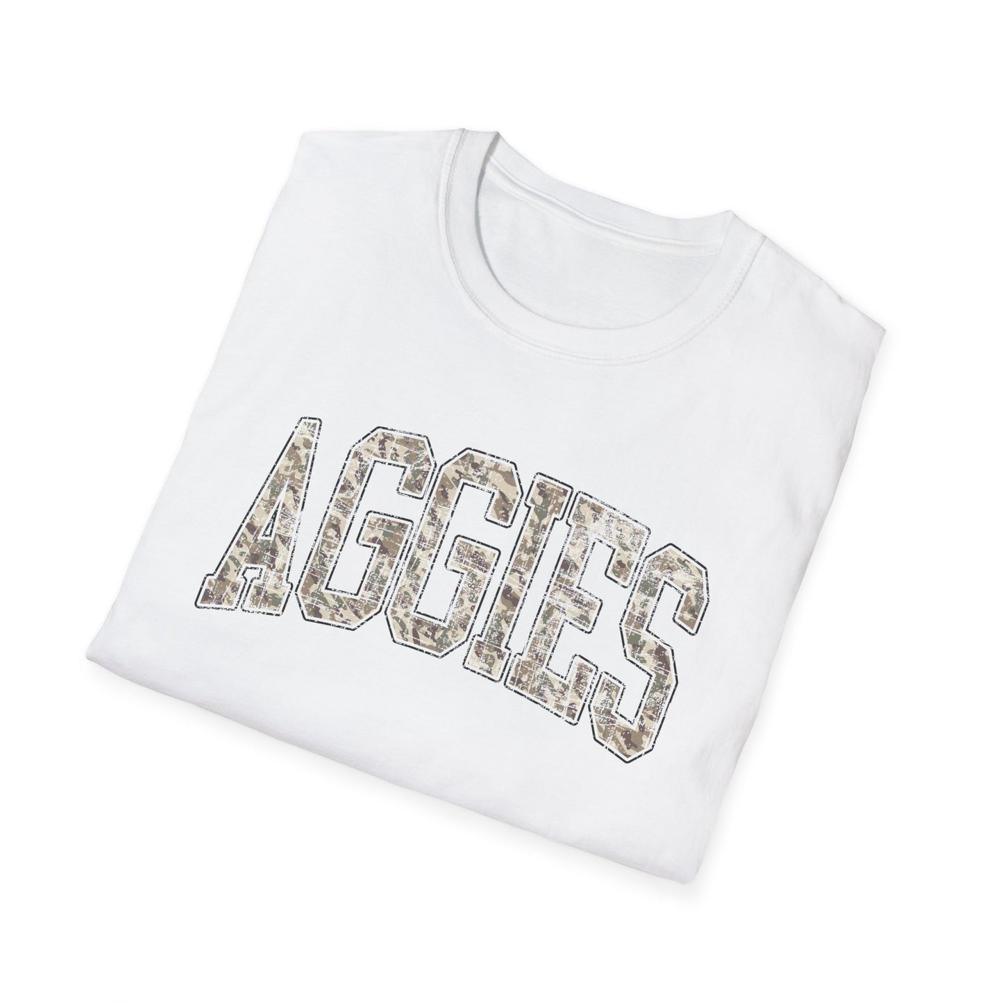 Aggies Camo SoftStyle T-Shirt | Distressed Hunting Style | Maroon Game Day Apparel |  Aggies T-Shirt