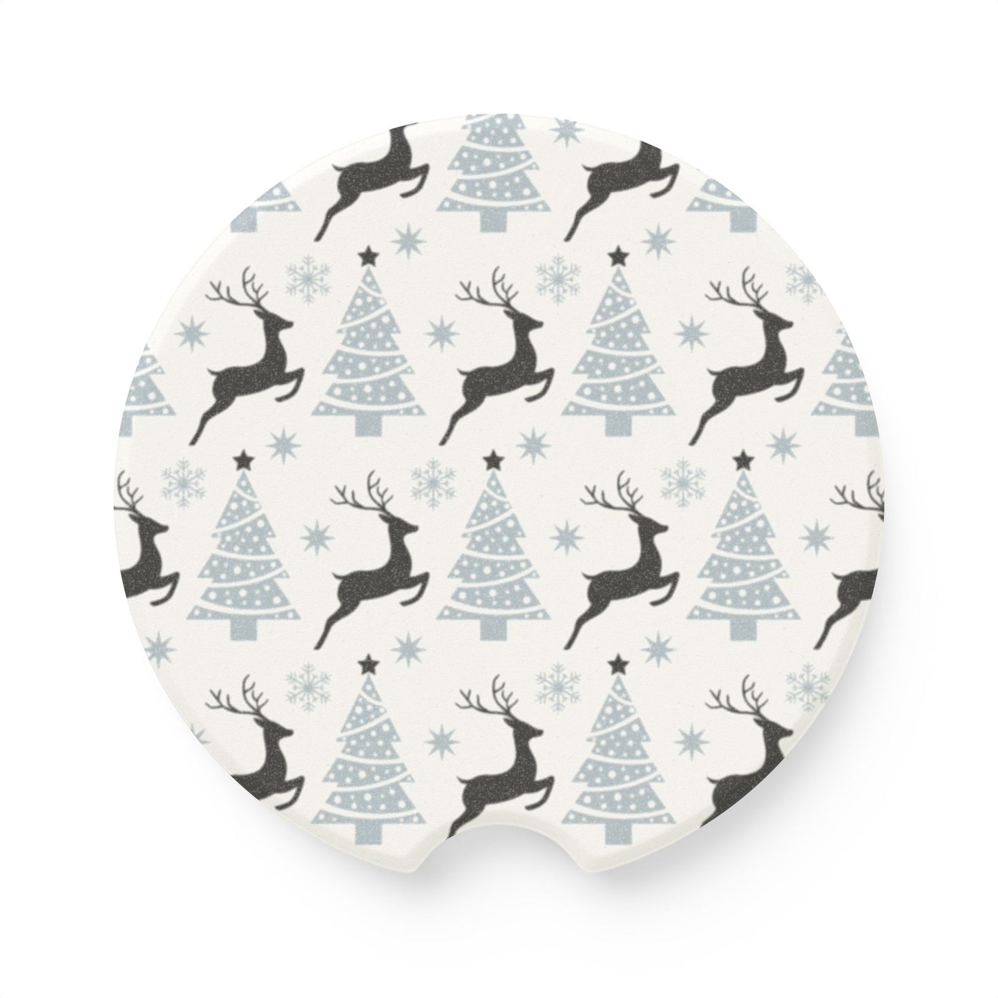 Christmas Car Coaster, Holiday Trees and Reindeer Soapstone Cup Holder Insert, Festive Auto Accessory, Seasonal Vehicle Decor