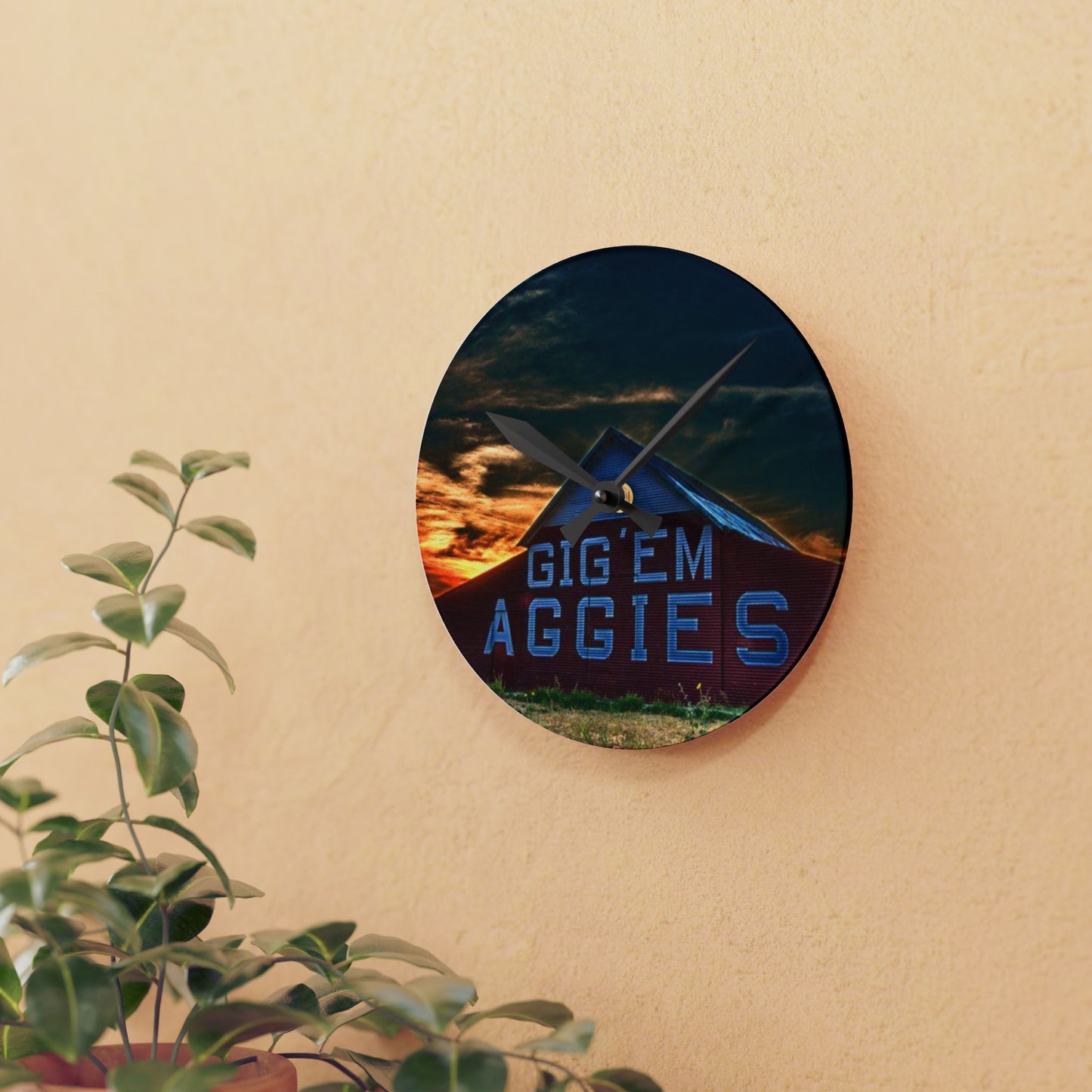 Aggie Barn Sunset Wall Clock | Acrylic Farmhouse Clock | Texas Sunset Décor | Gift for Aggie Fans, Dorm Decor